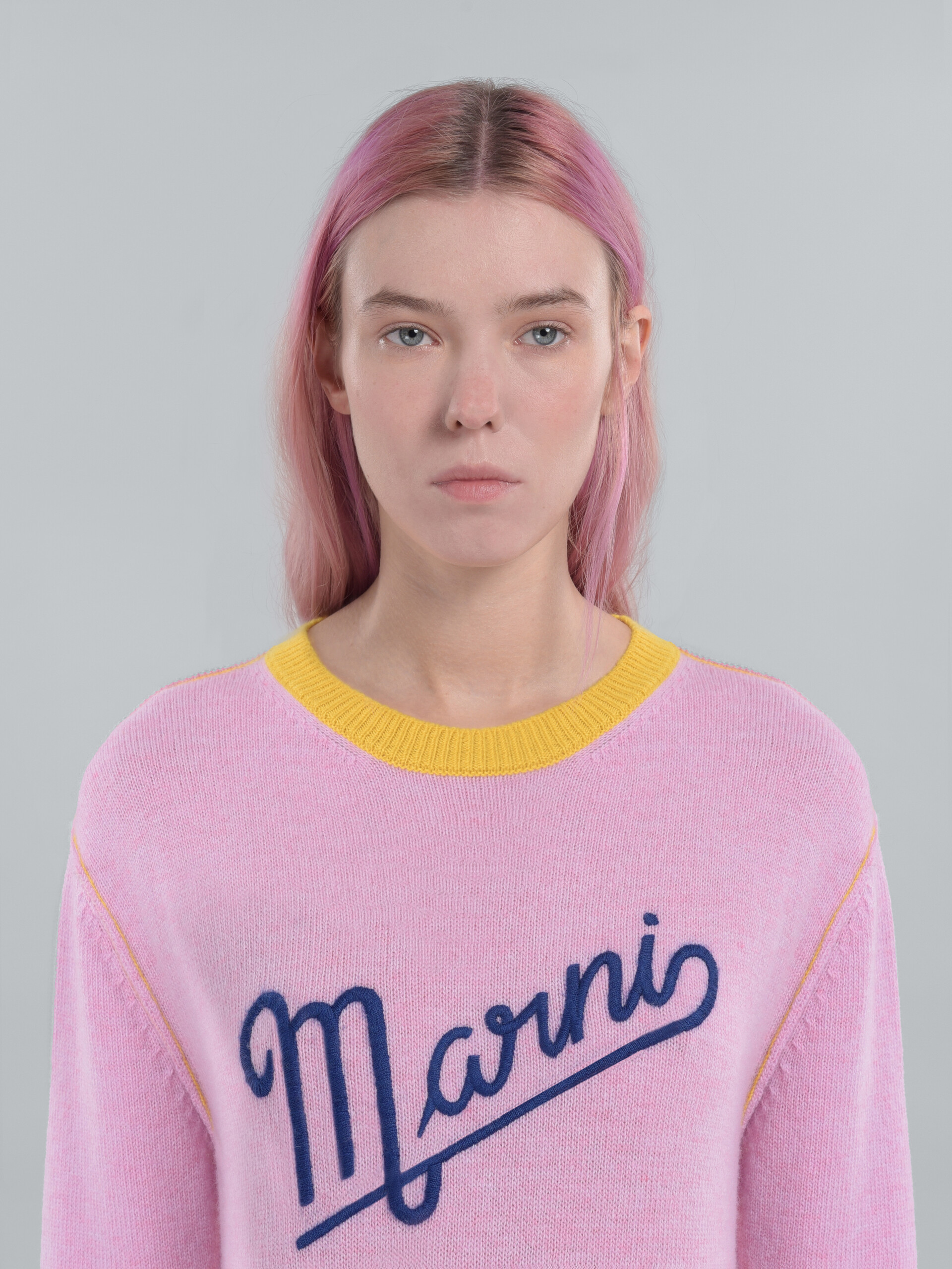 로고 장식 핑크 울 스웨터 - 풀오버 - Image 4