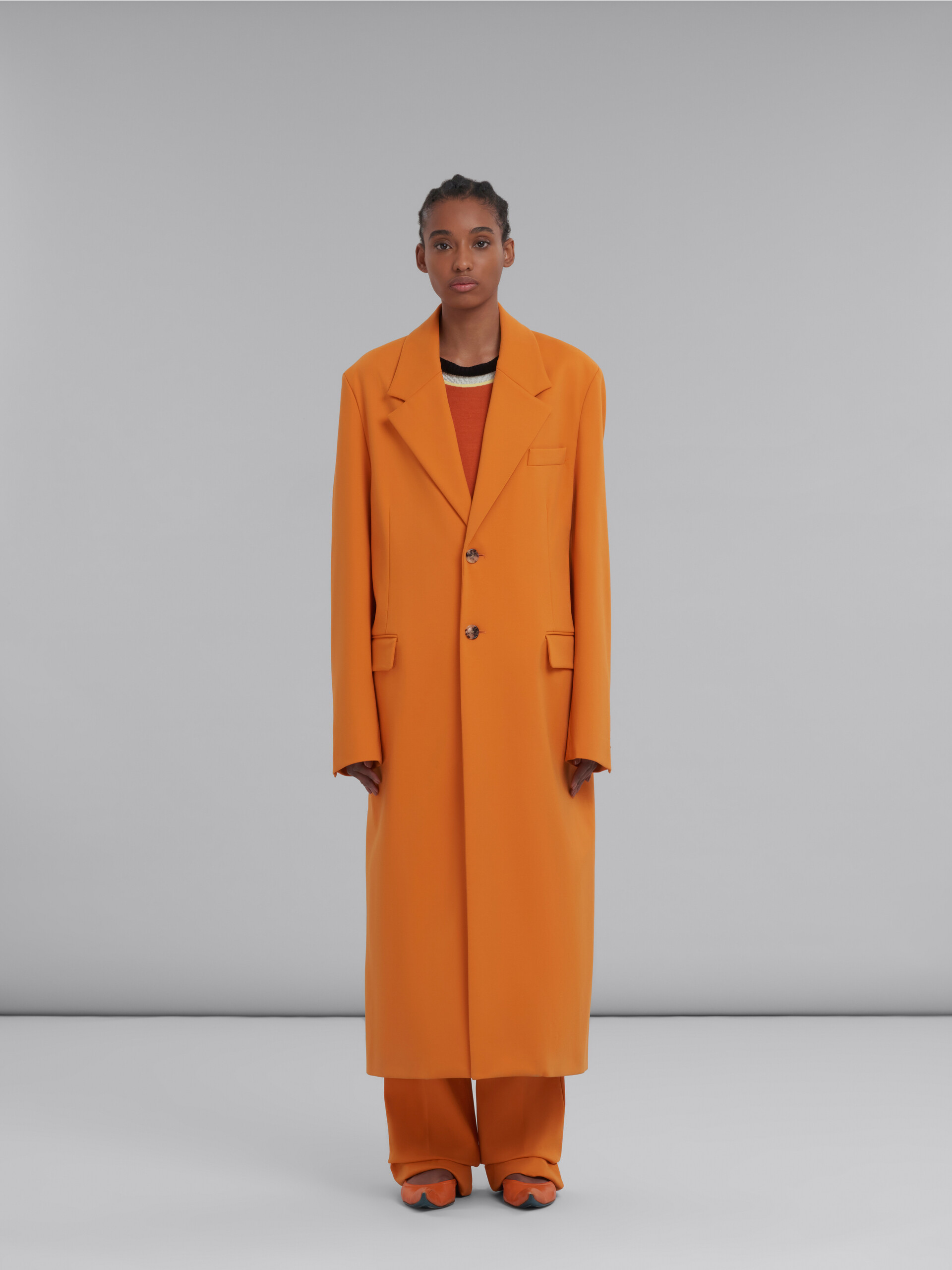 Orange single-breasted jersey coat - Coat - Image 2
