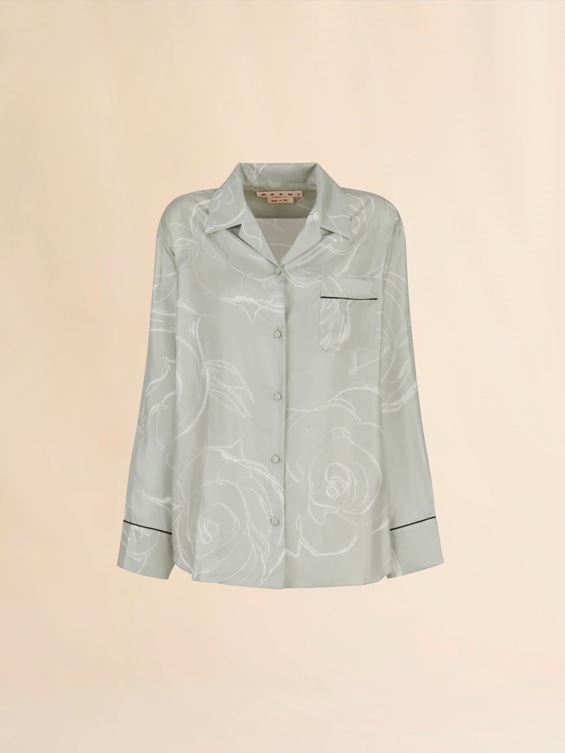 Camicia in seta verde con stampa Aurora - Camicie - Image 1