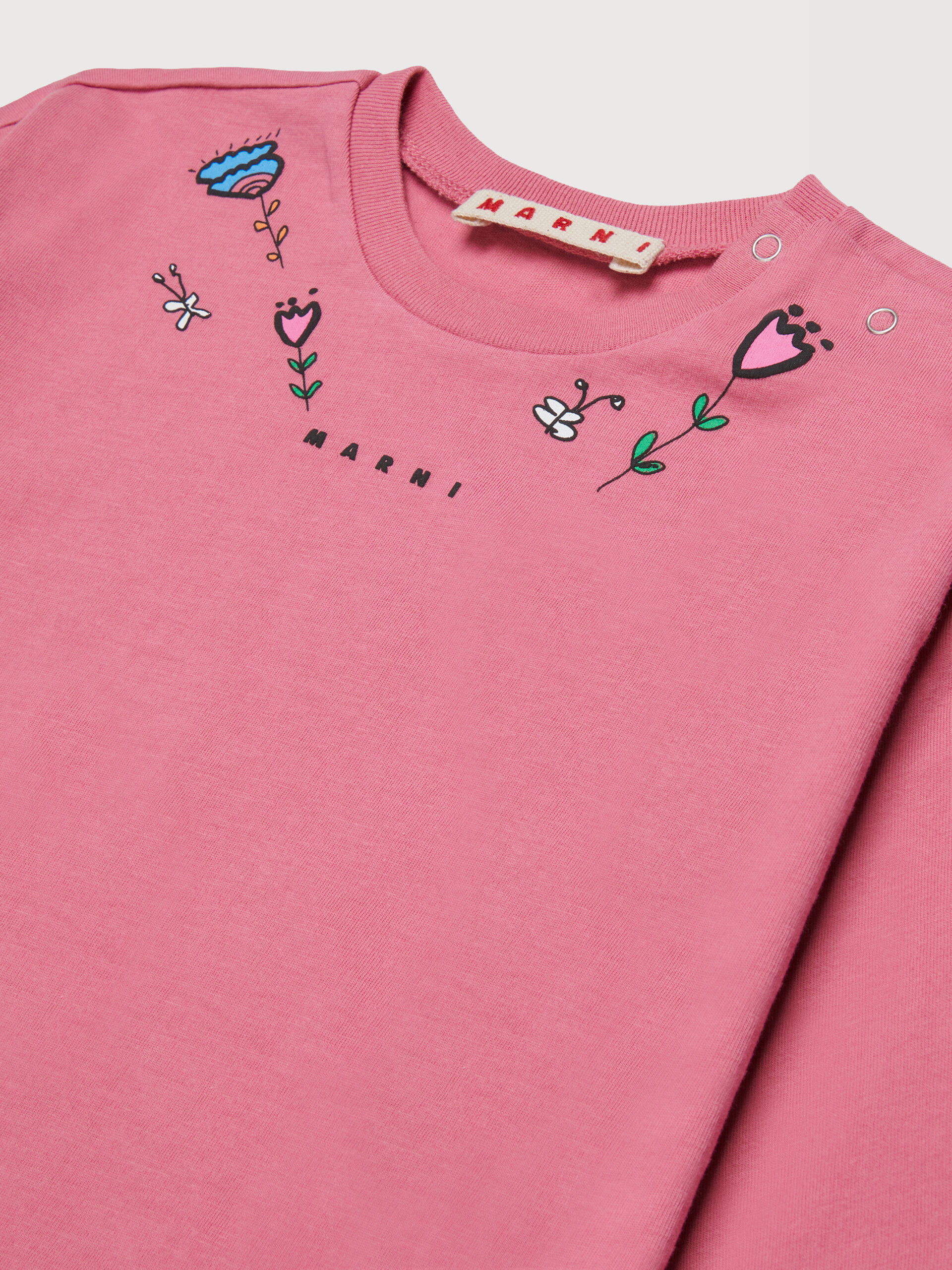 Pink long-sleeved cotton T-shirt with flower prints - T-shirts - Image 3
