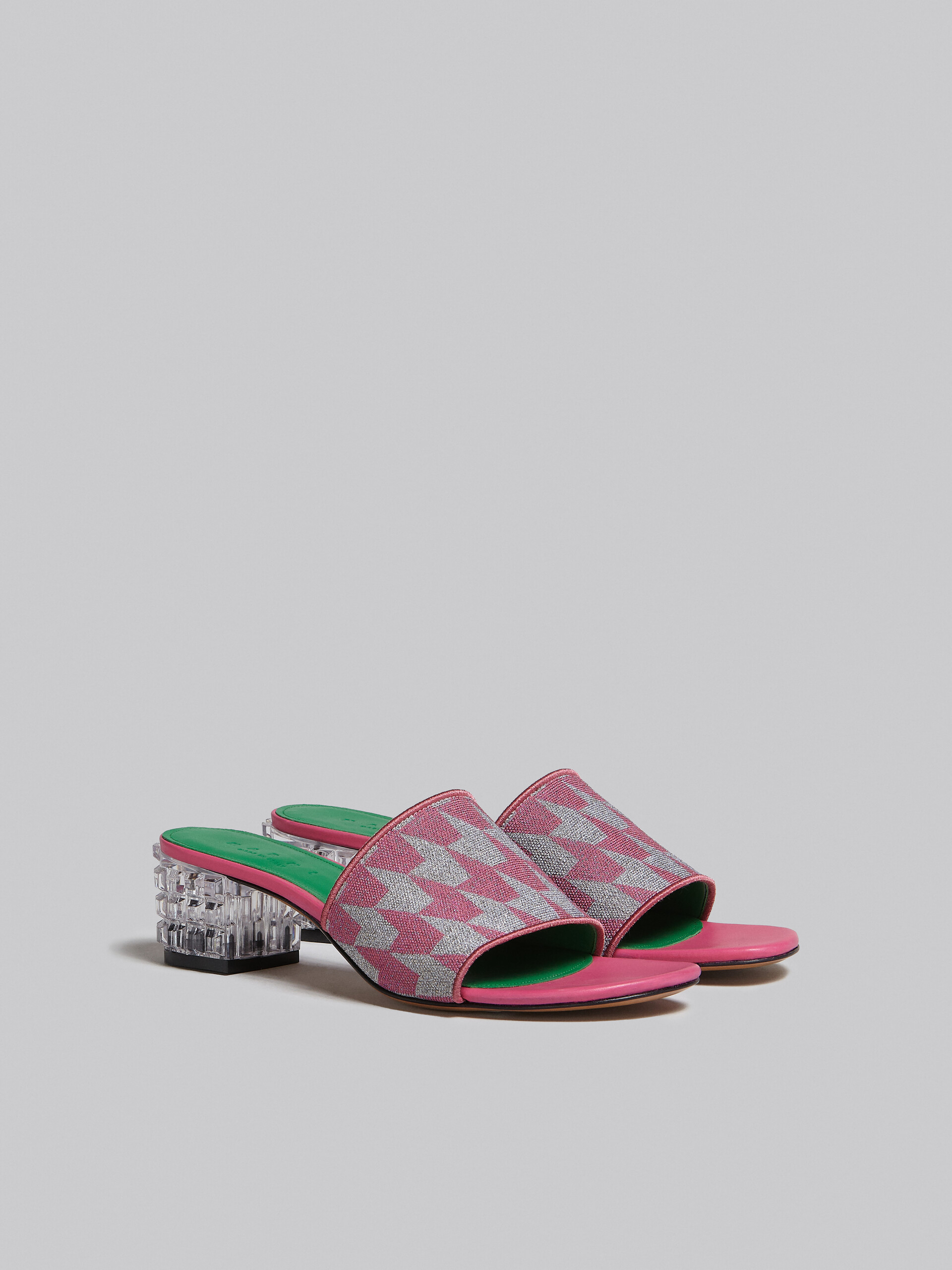 Lurex pink and silver sabot with houndstooth motif - Sandals - Image 2