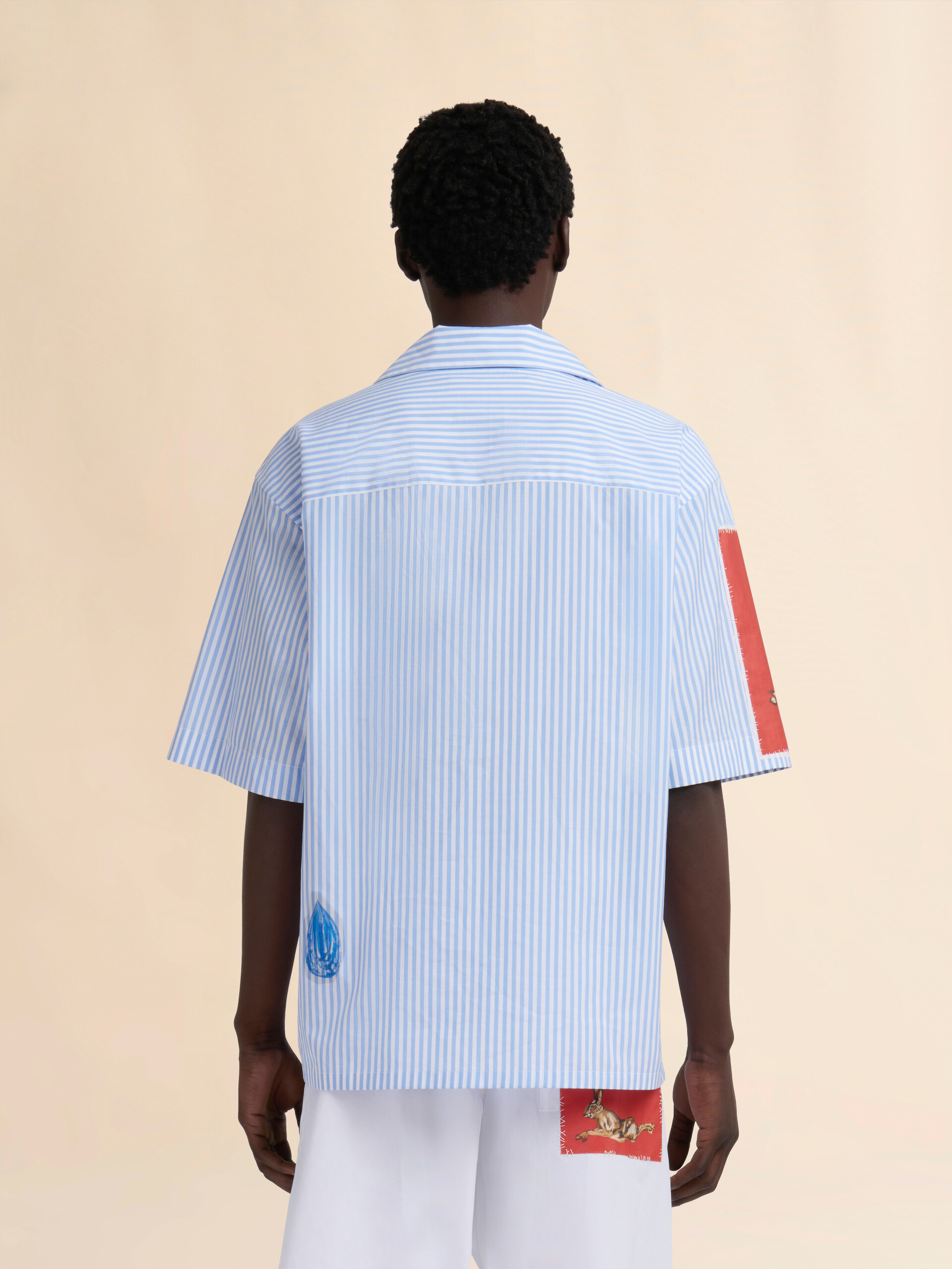 Light blue striped poplin bowling shirt - Shirts - Image 3