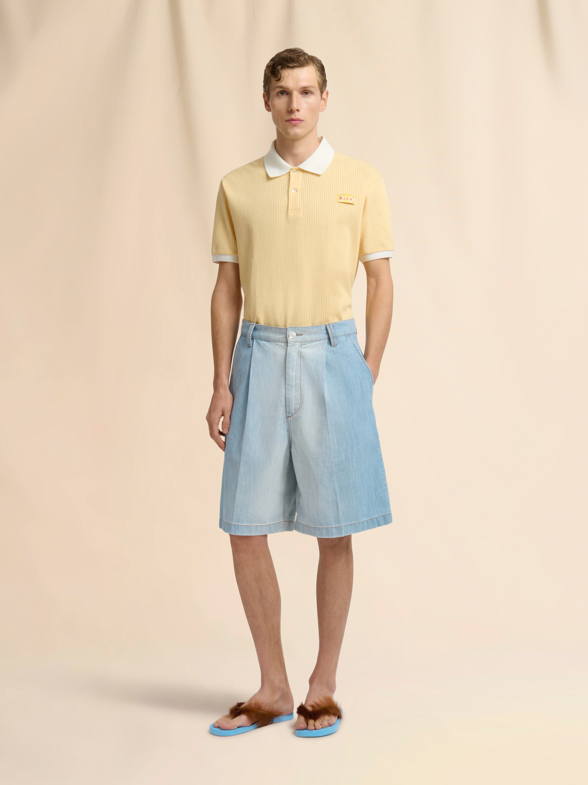 Light blue chambray shorts with foulard - Pants - Image 2
