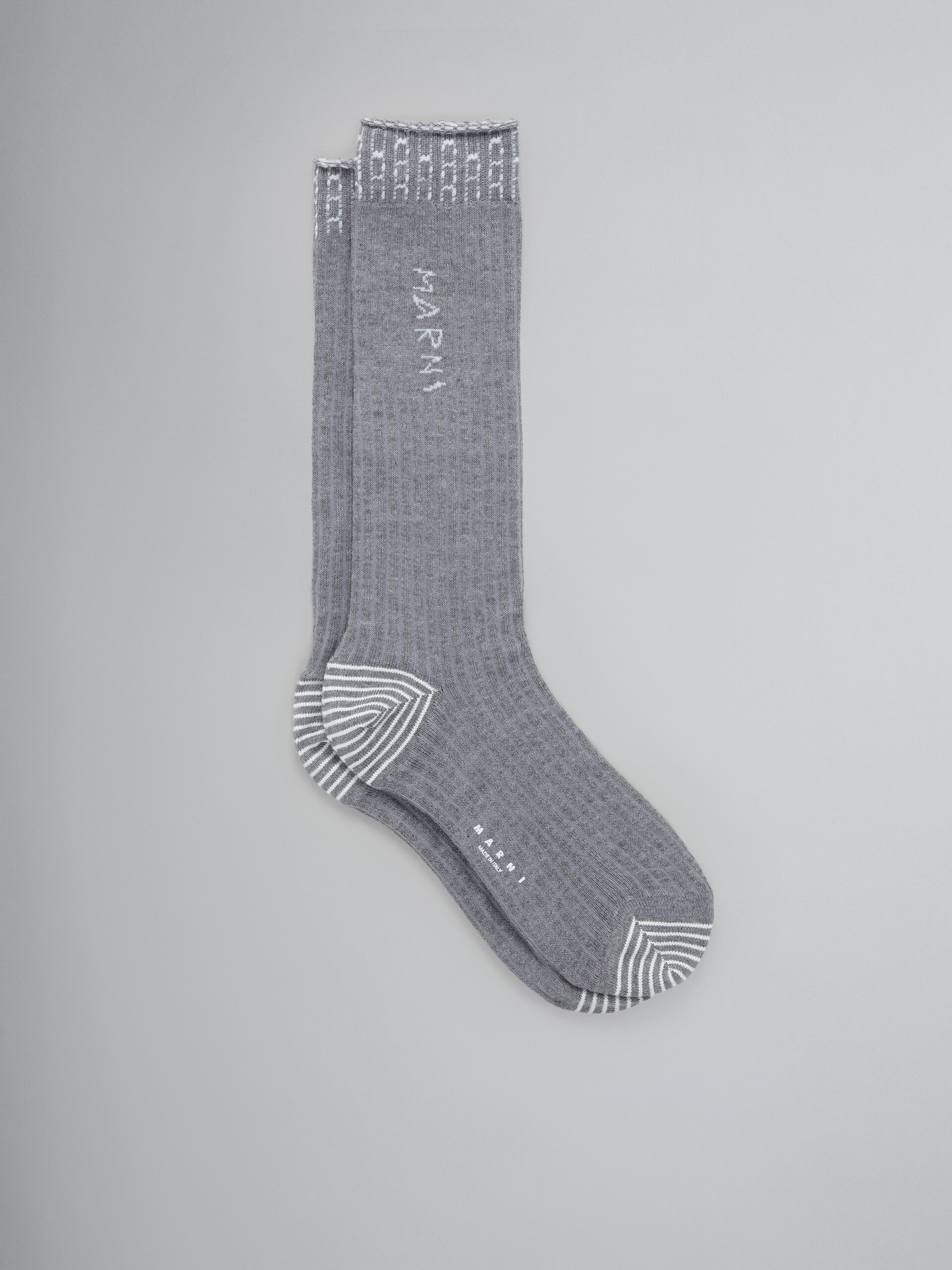Grey cotton and nylon socks with mending - Socks - Image 1