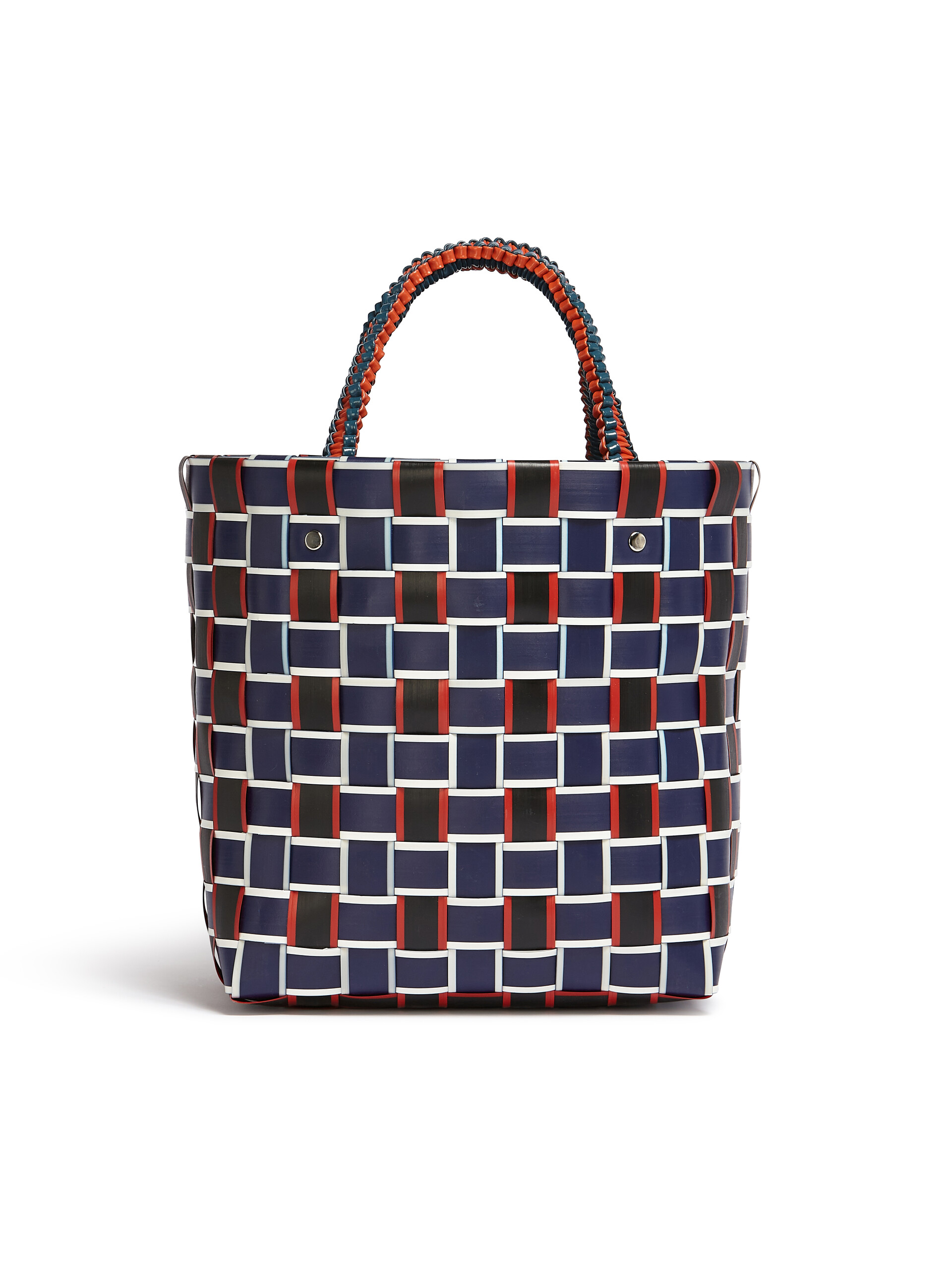 ブルー&ブラック ウォーブン素材製 MARNI MARKET TAPE BASKET
