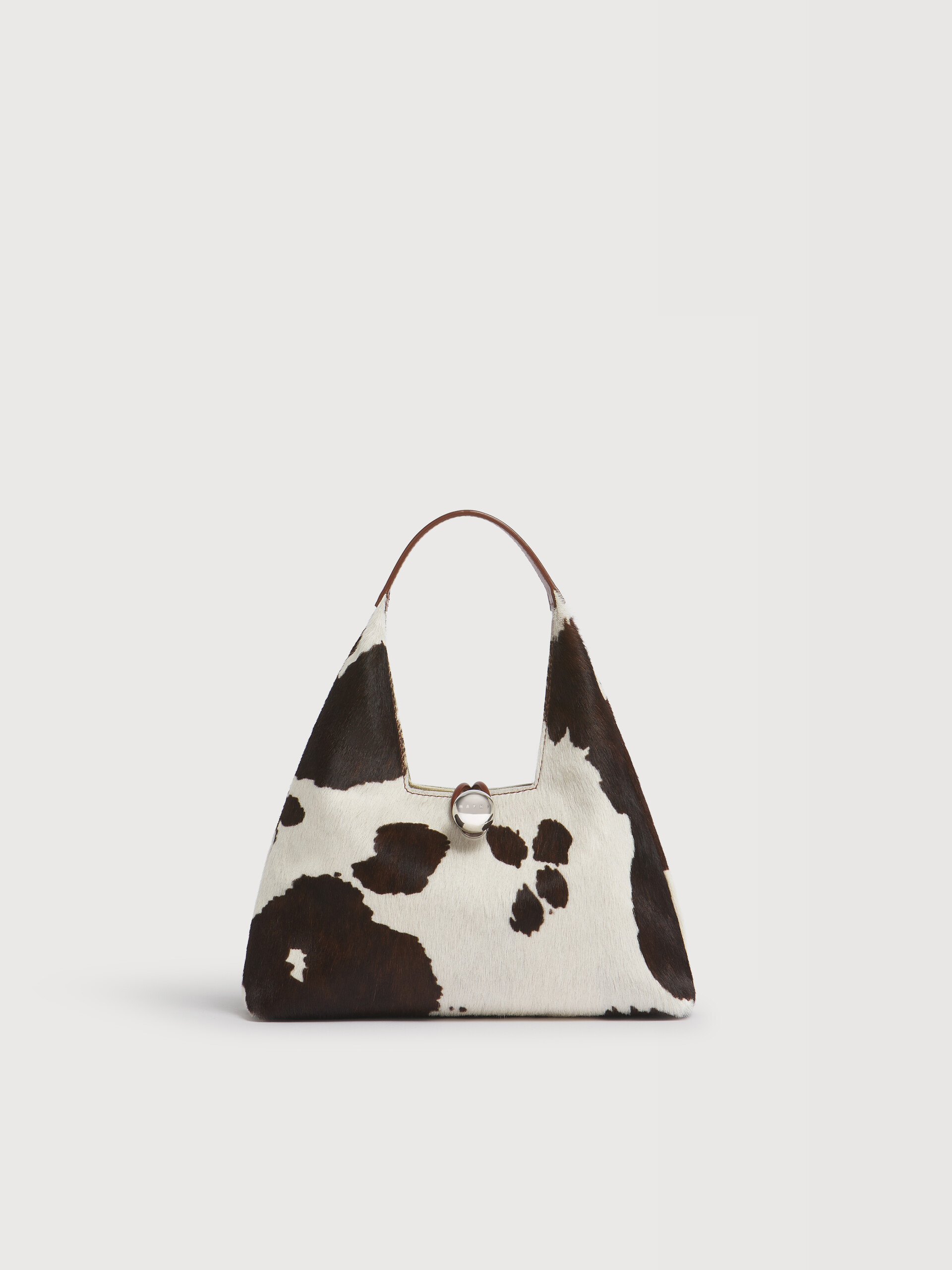 White and brown cow-print ponyhair Trapeze mini top handle bag - Handbags - Image 1