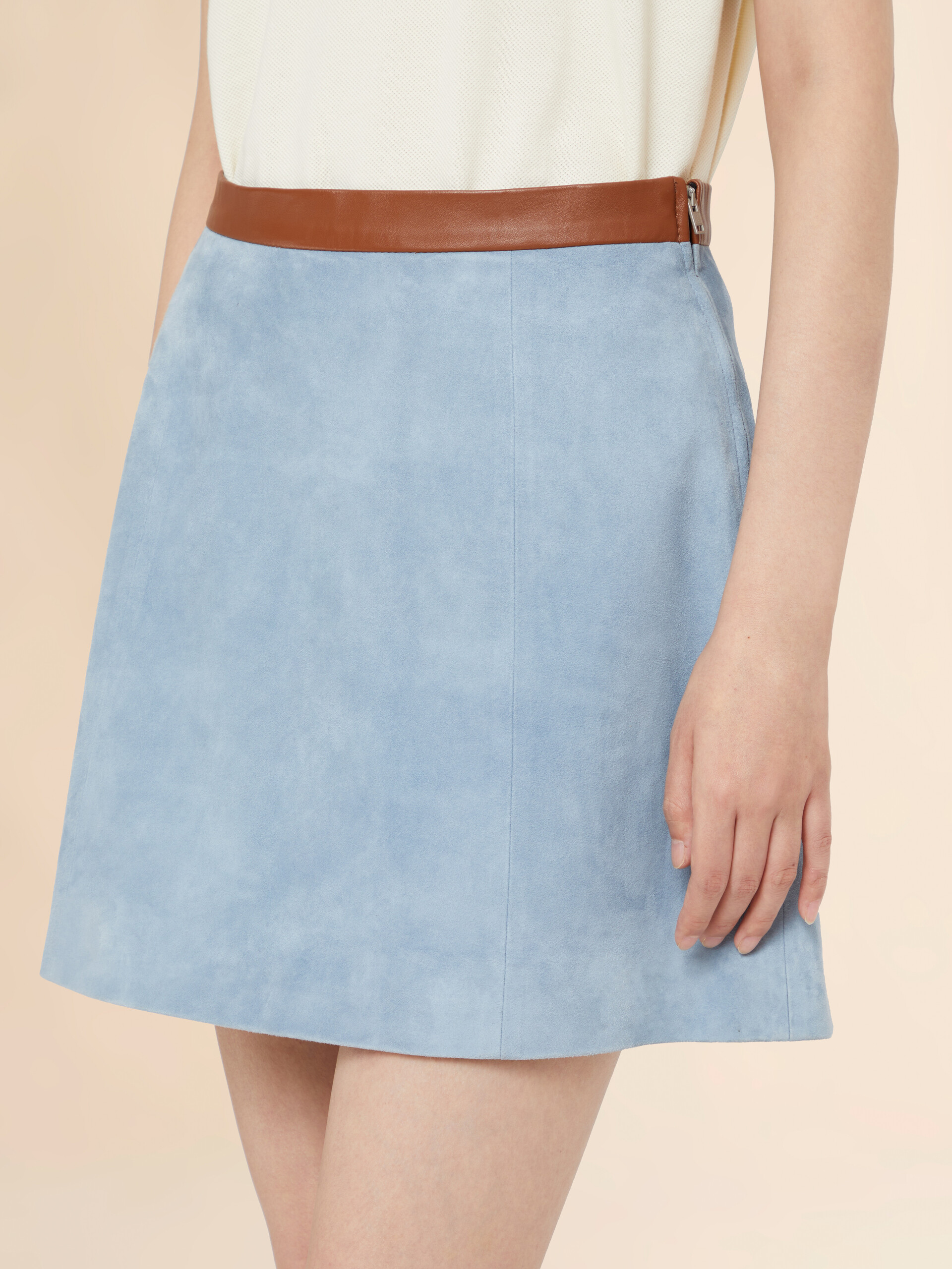 Light blue suede flared mini skirt - Skirts - Image 4