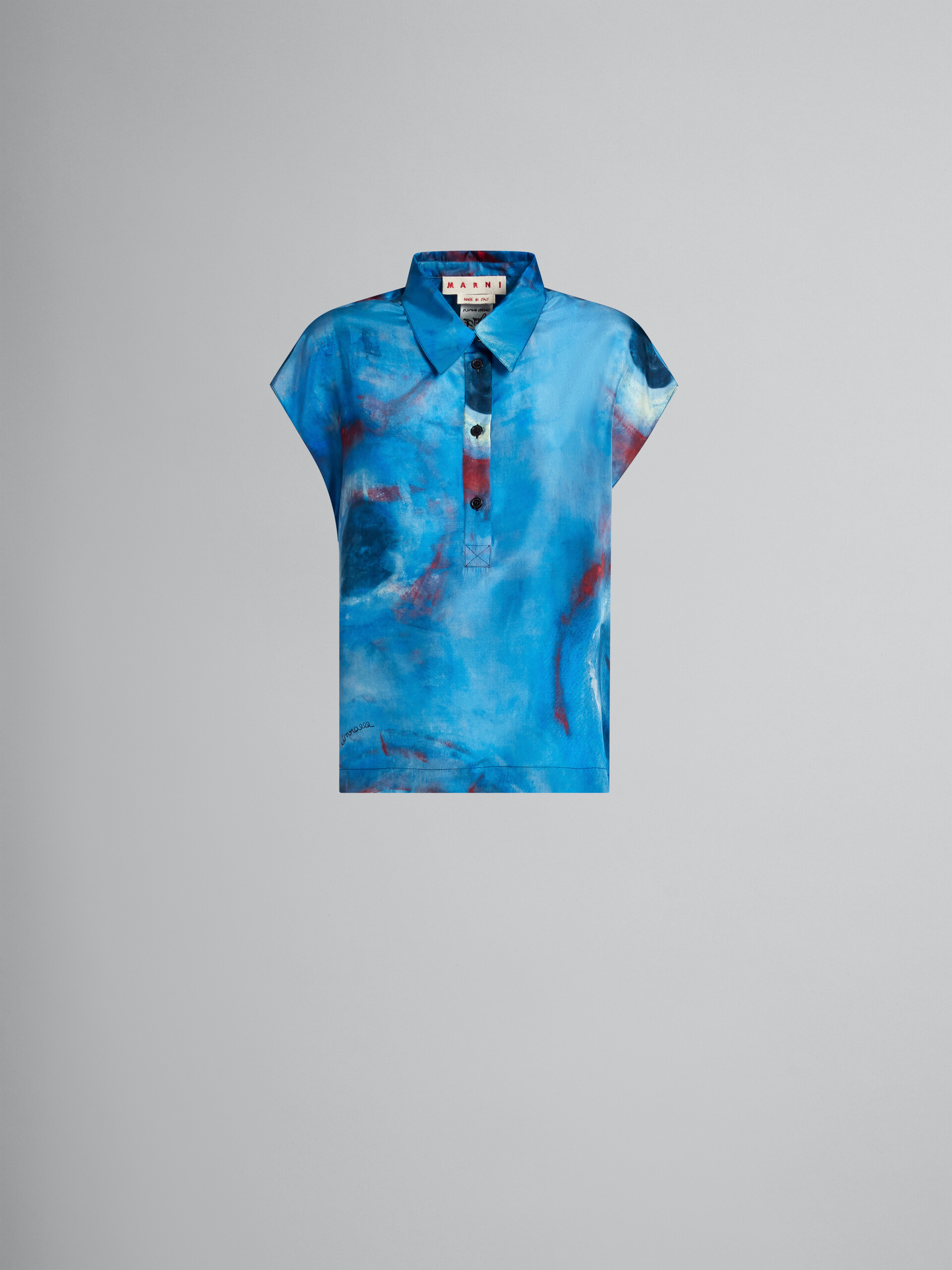 Silk polo top with Buchi Blu print - Shirts - Image 1
