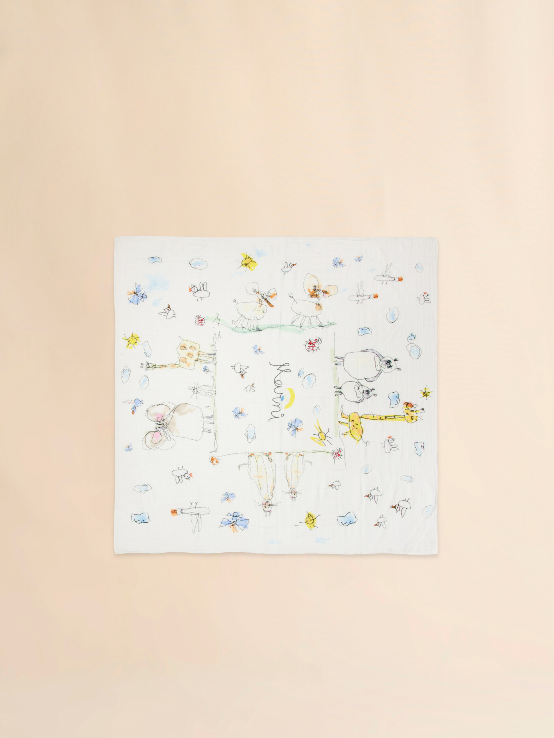 White cotton muslin set with hand-drawn prints - Other accessories - Image 2