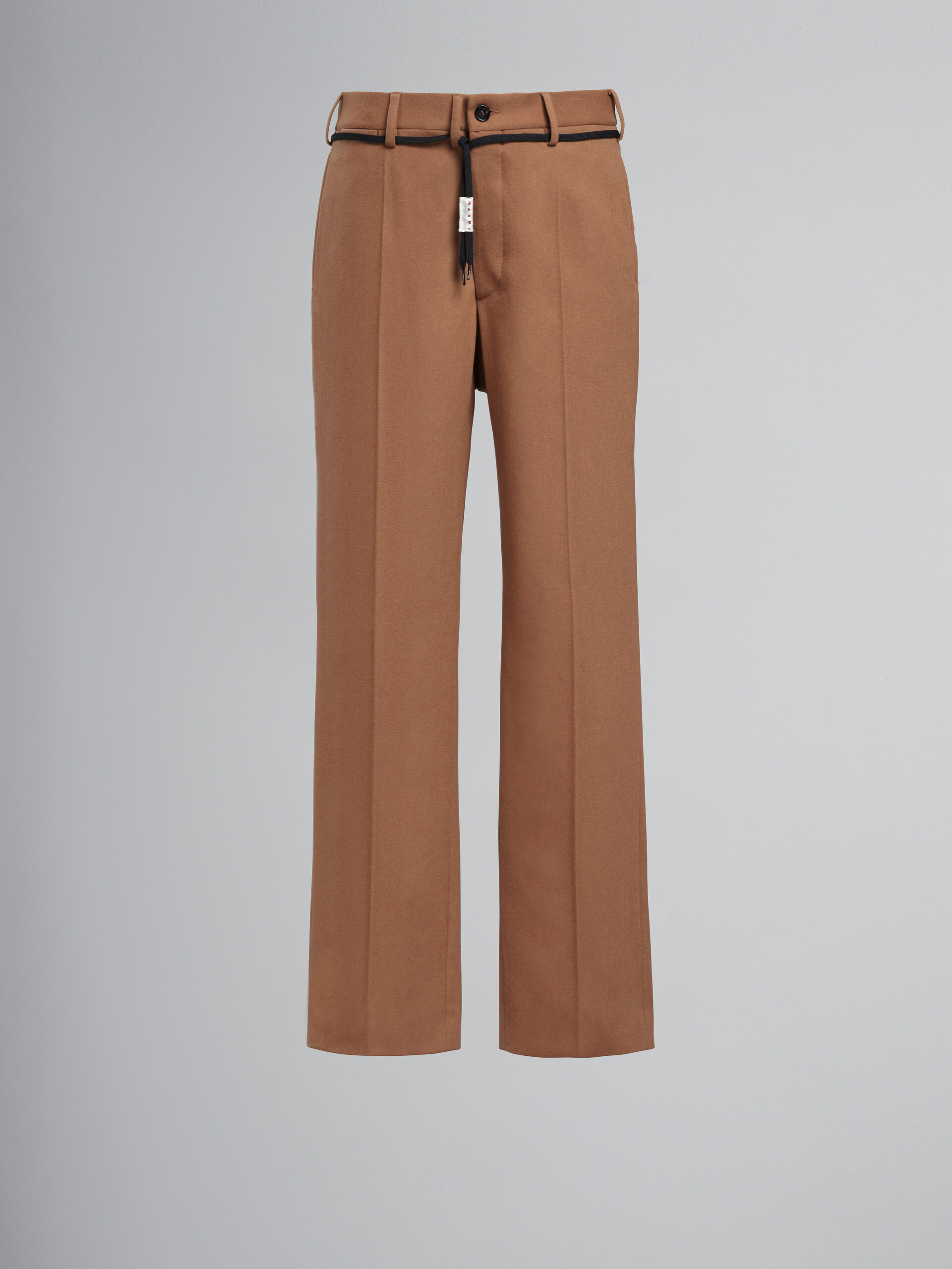 Brown wool chino pants with drawstring detail - Pants - Image 1