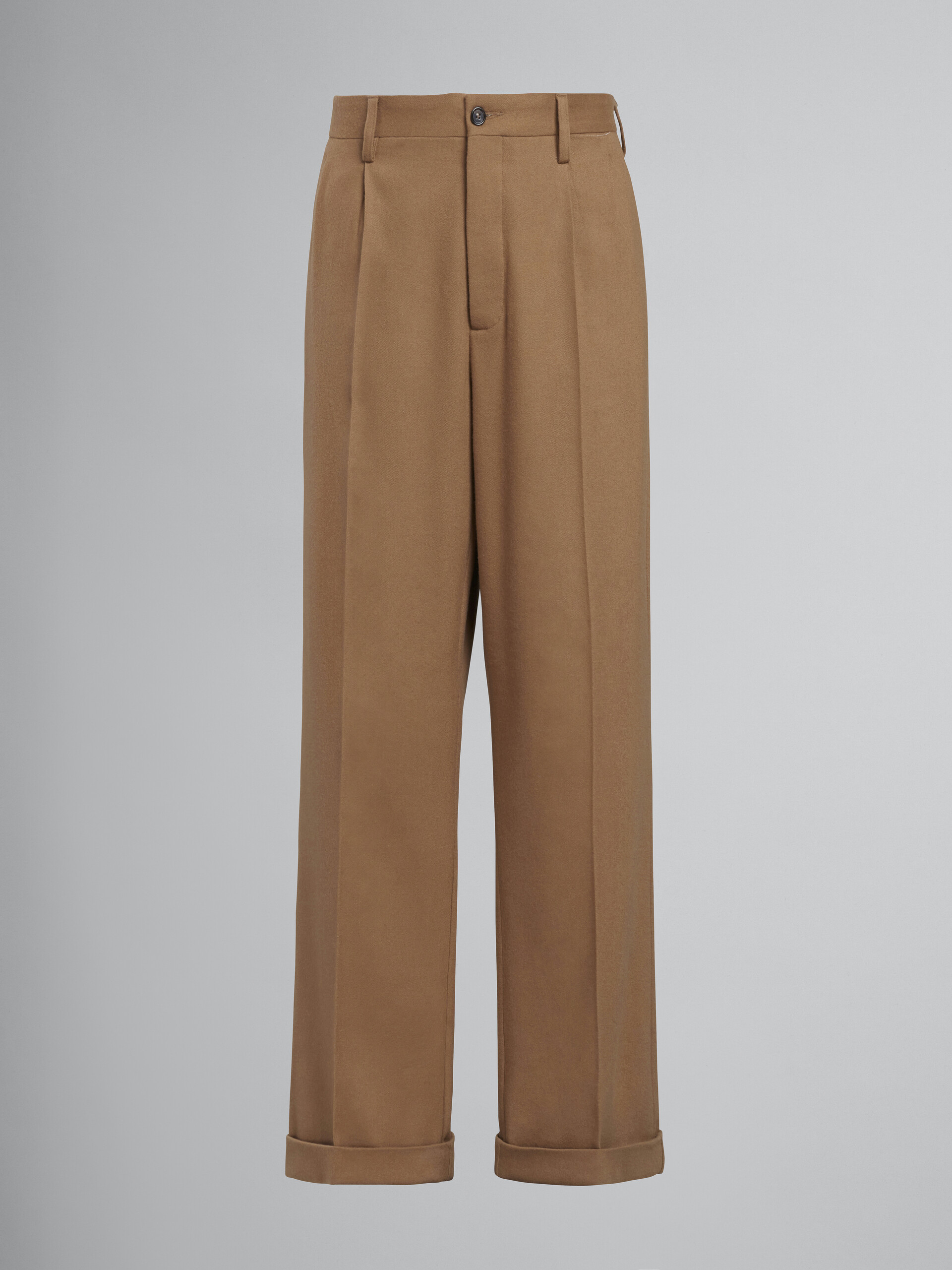 Pantalon style smoking en flanelle de laine beige - Pantalons - Image 1