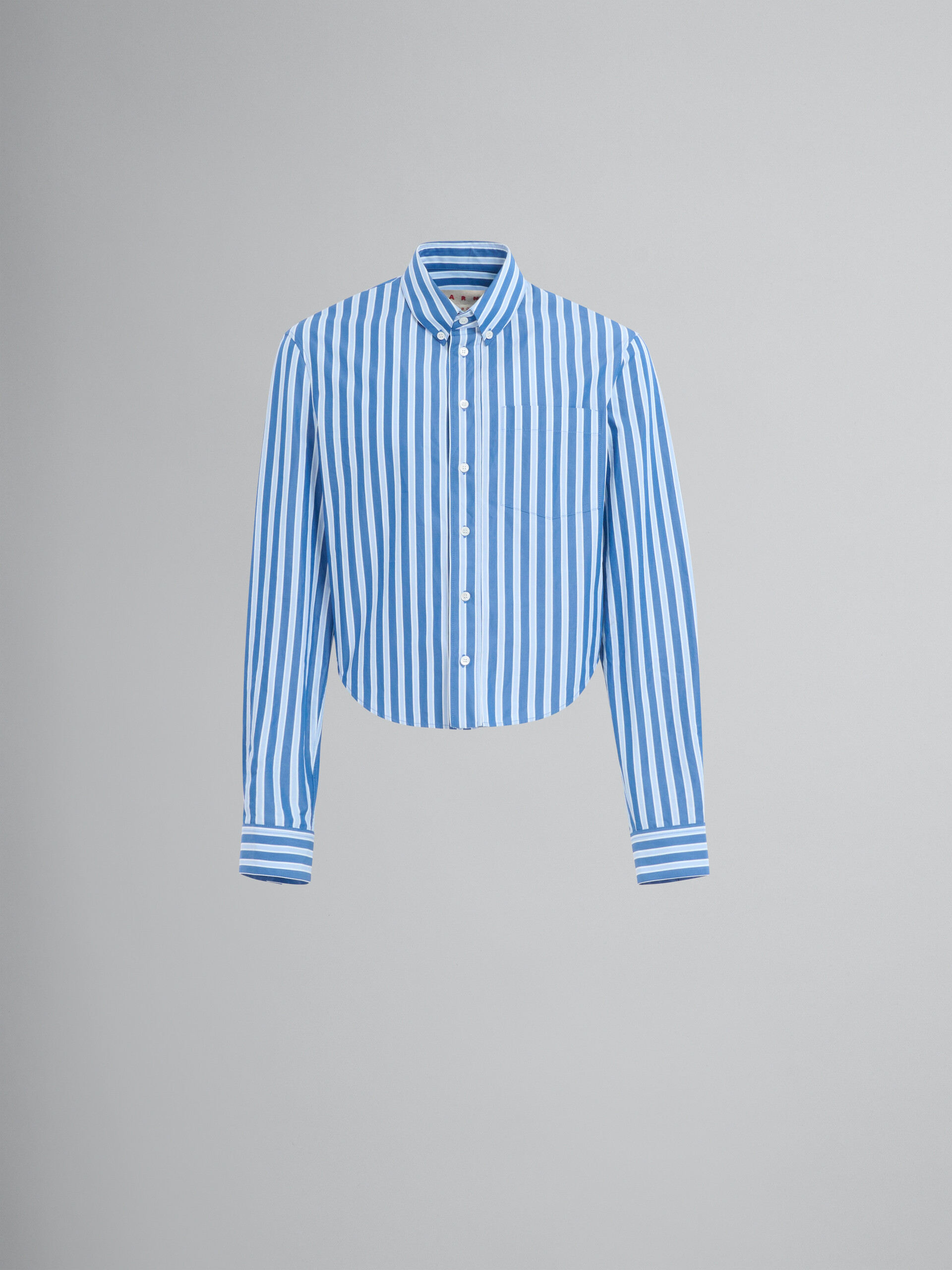 Blue striped organic poplin shirt with cropped hem - Shirts - Image 1