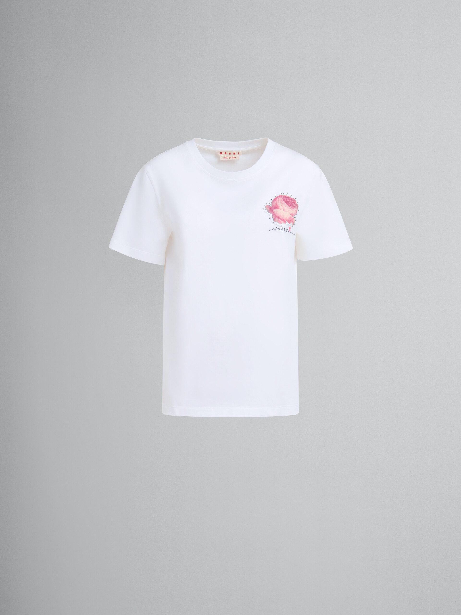 T-shirt in cotone biologico bianco con applicazione a fiore - T-shirt - Image 1