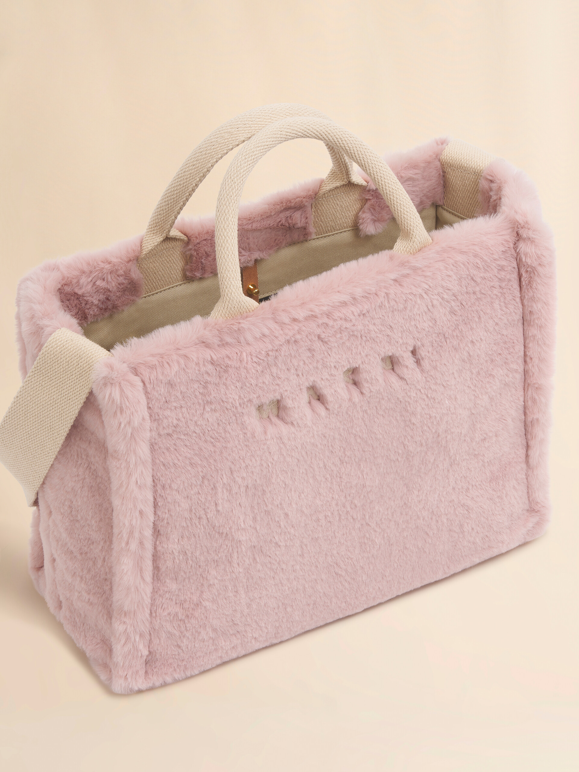 ライトブルー フェイクファー製バスケットショッパー - ショッピングバッグ - Image 4