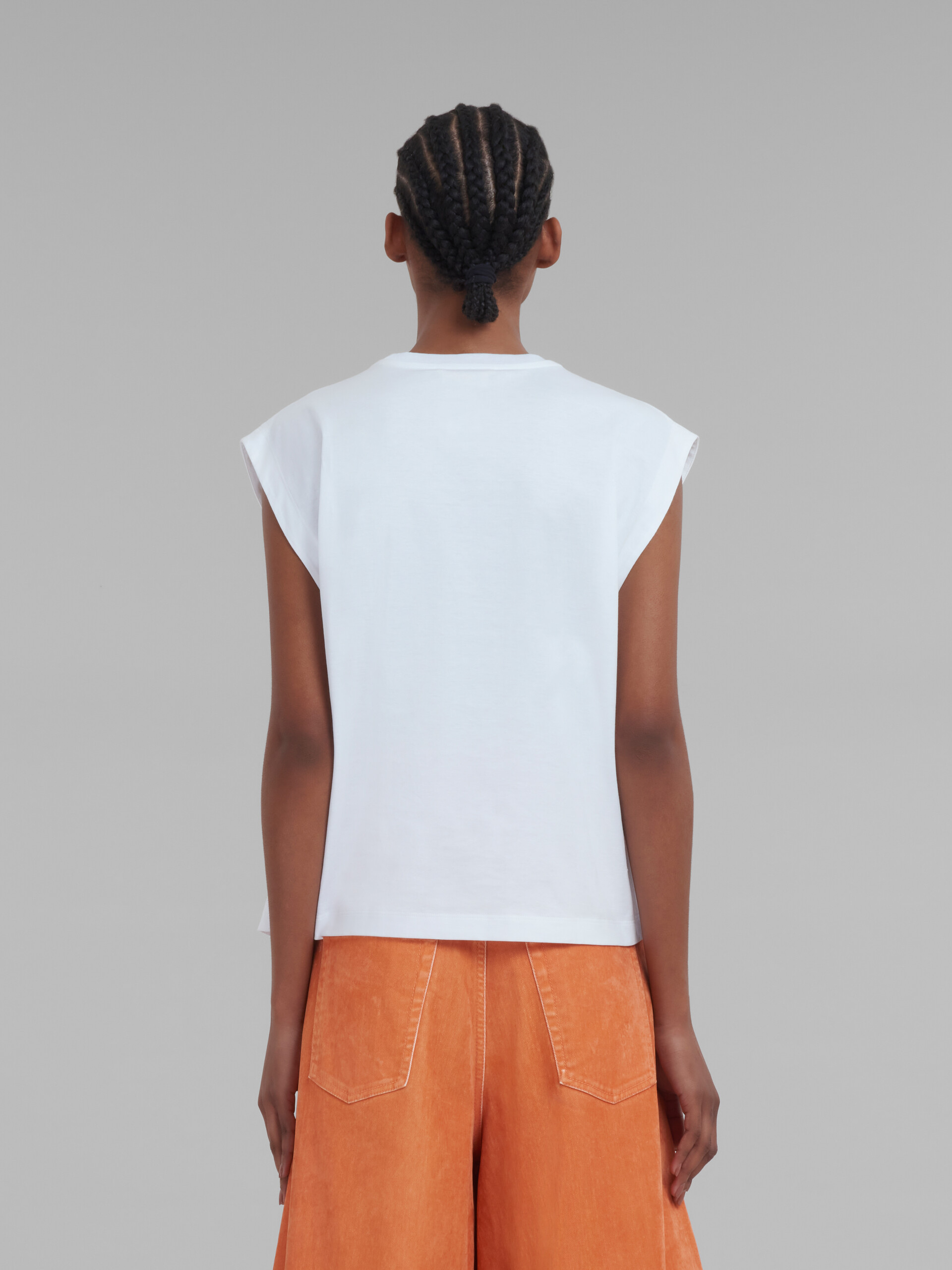 White sleeveless jersey T-shirt with Marni Whirl print - T-shirts - Image 3