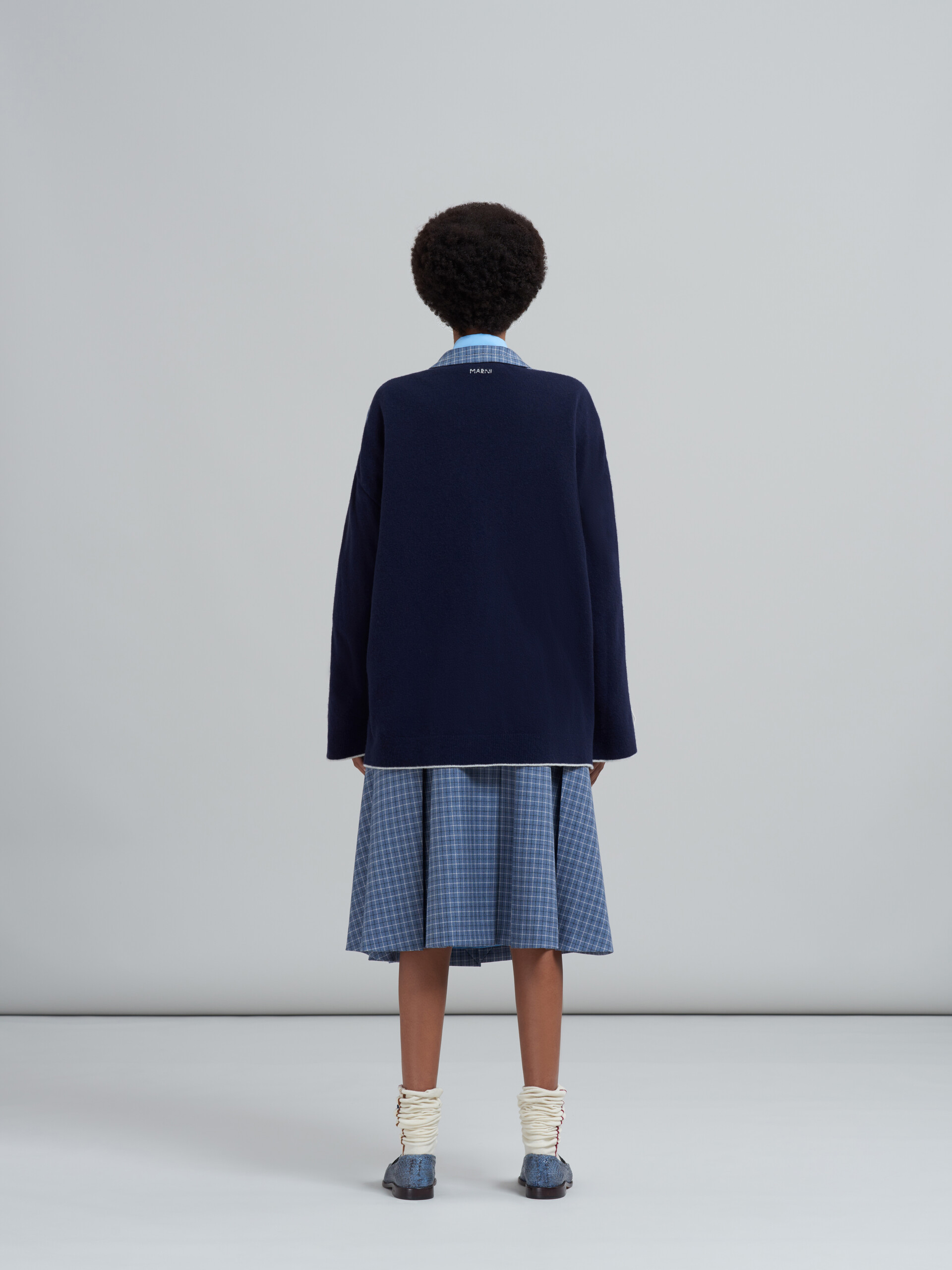 Veste blazer en sergé de laine à carreaux avec inserts en tricot - Manteaux - Image 3