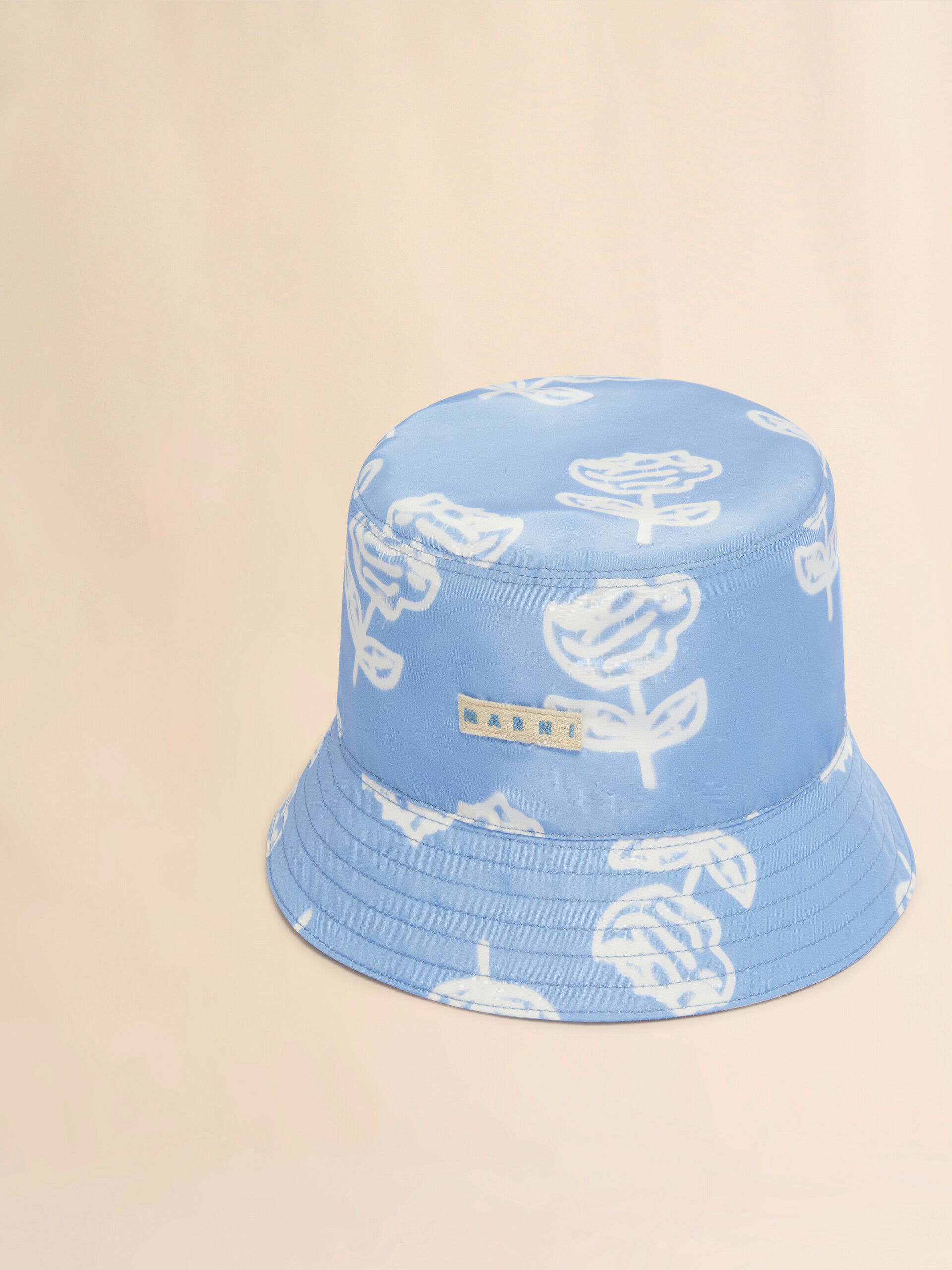Light blue taffeta bucket hat with Sprayed Roses print - Hats - Image 4