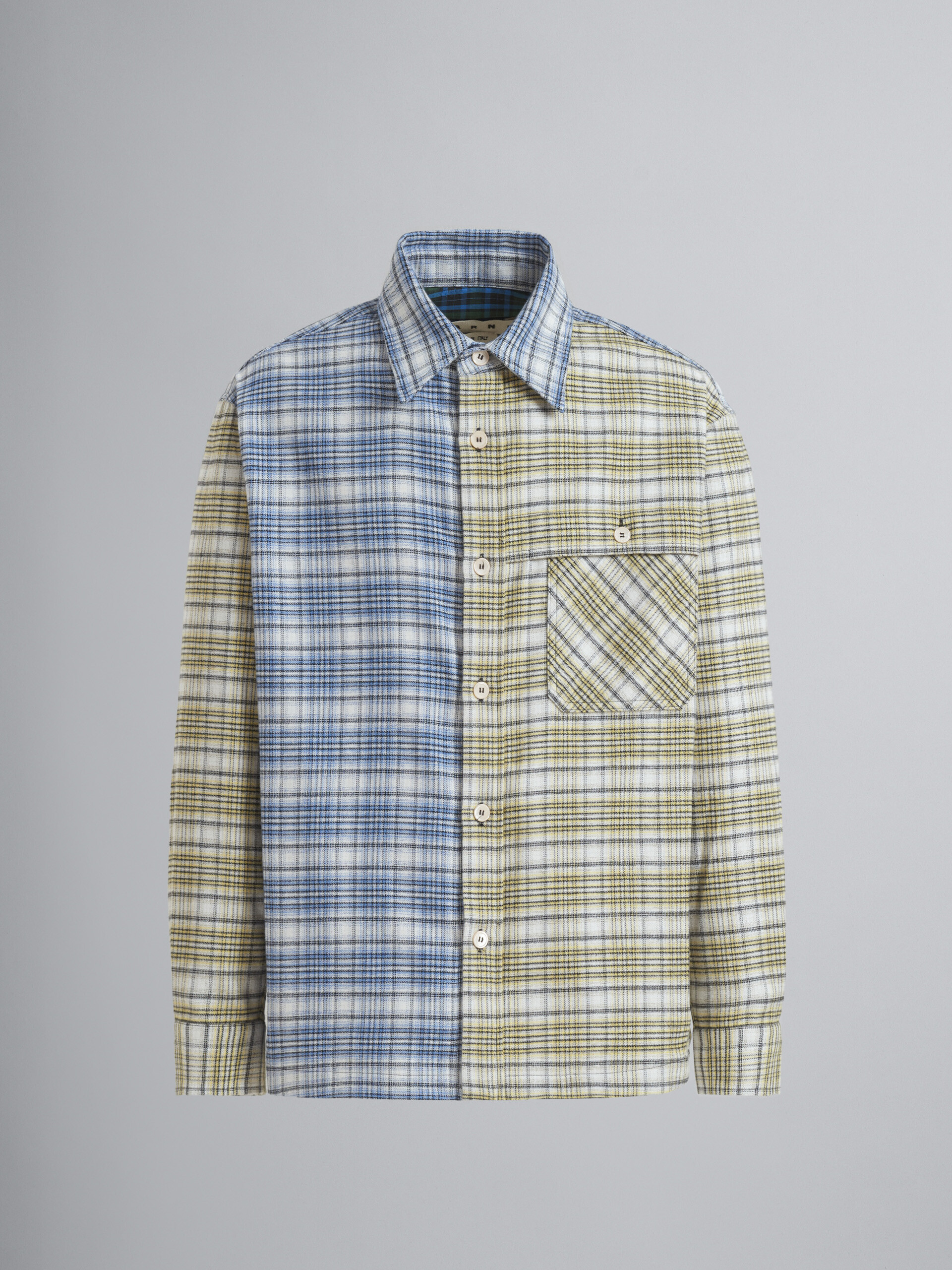 Flannel shirt with colour block check pattern - Shirts - Image 1