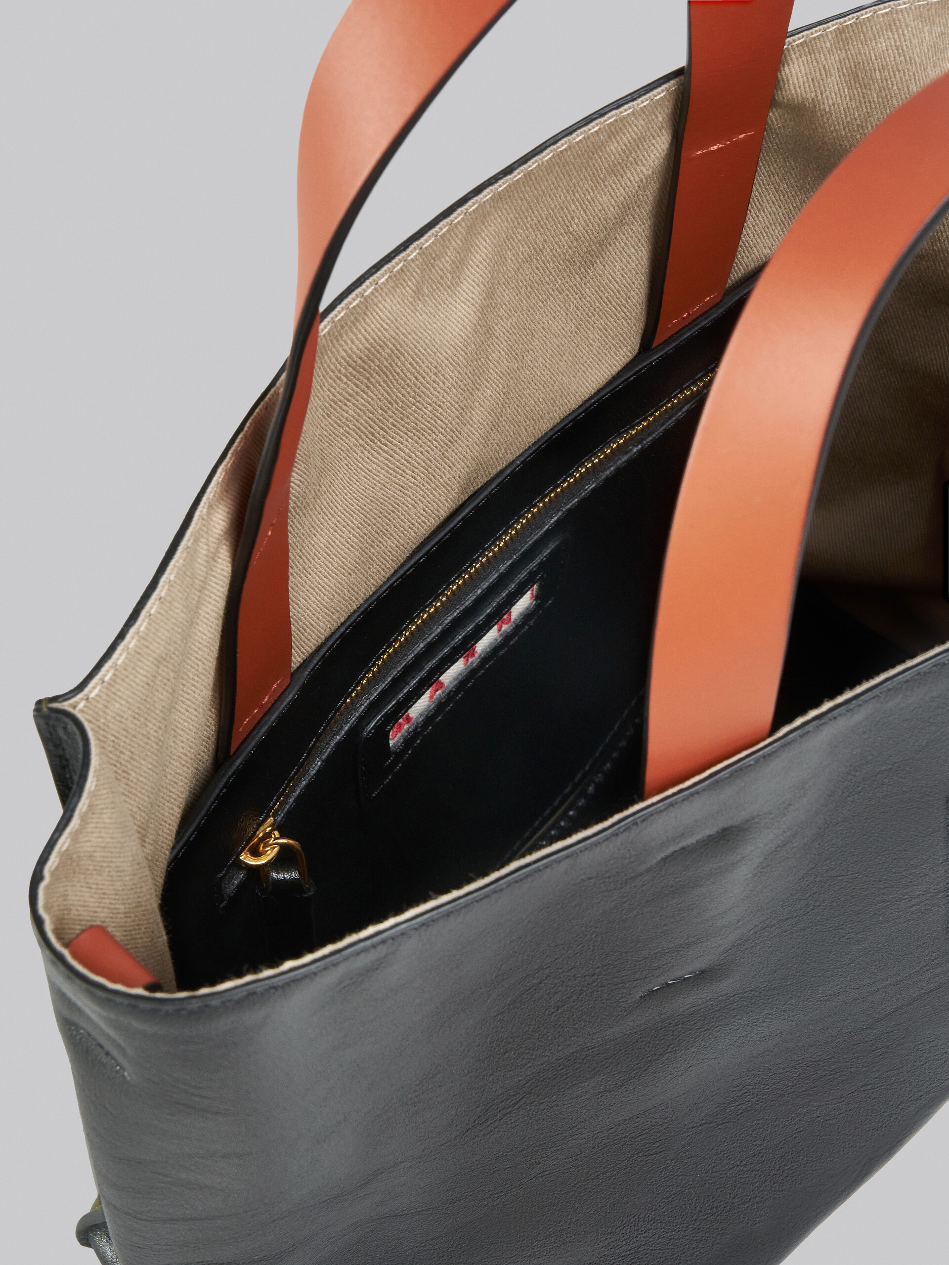 Black green orange tumbled leather MUSEO SOFT bag - Shopping Bags - Image 4