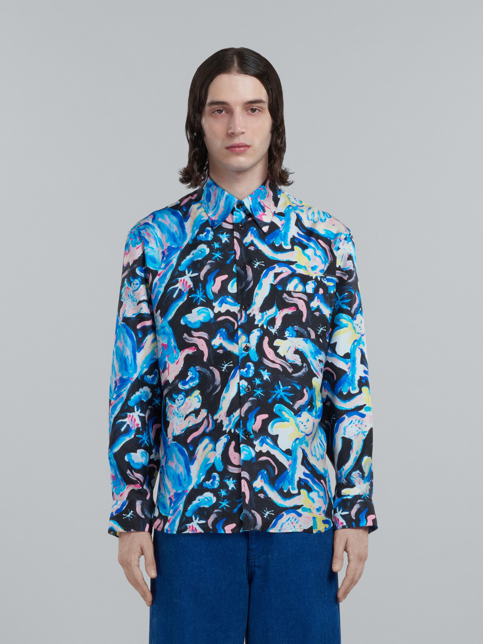 Silk shirt with Luciferi print - Shirts - Image 2