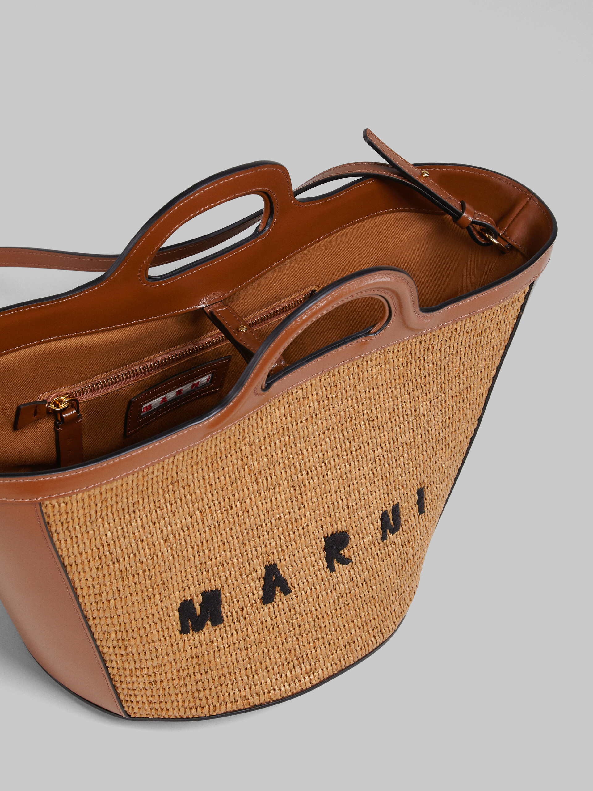 Tropicalia Small Bag in brown leather and raffia - Handbag - Image 5