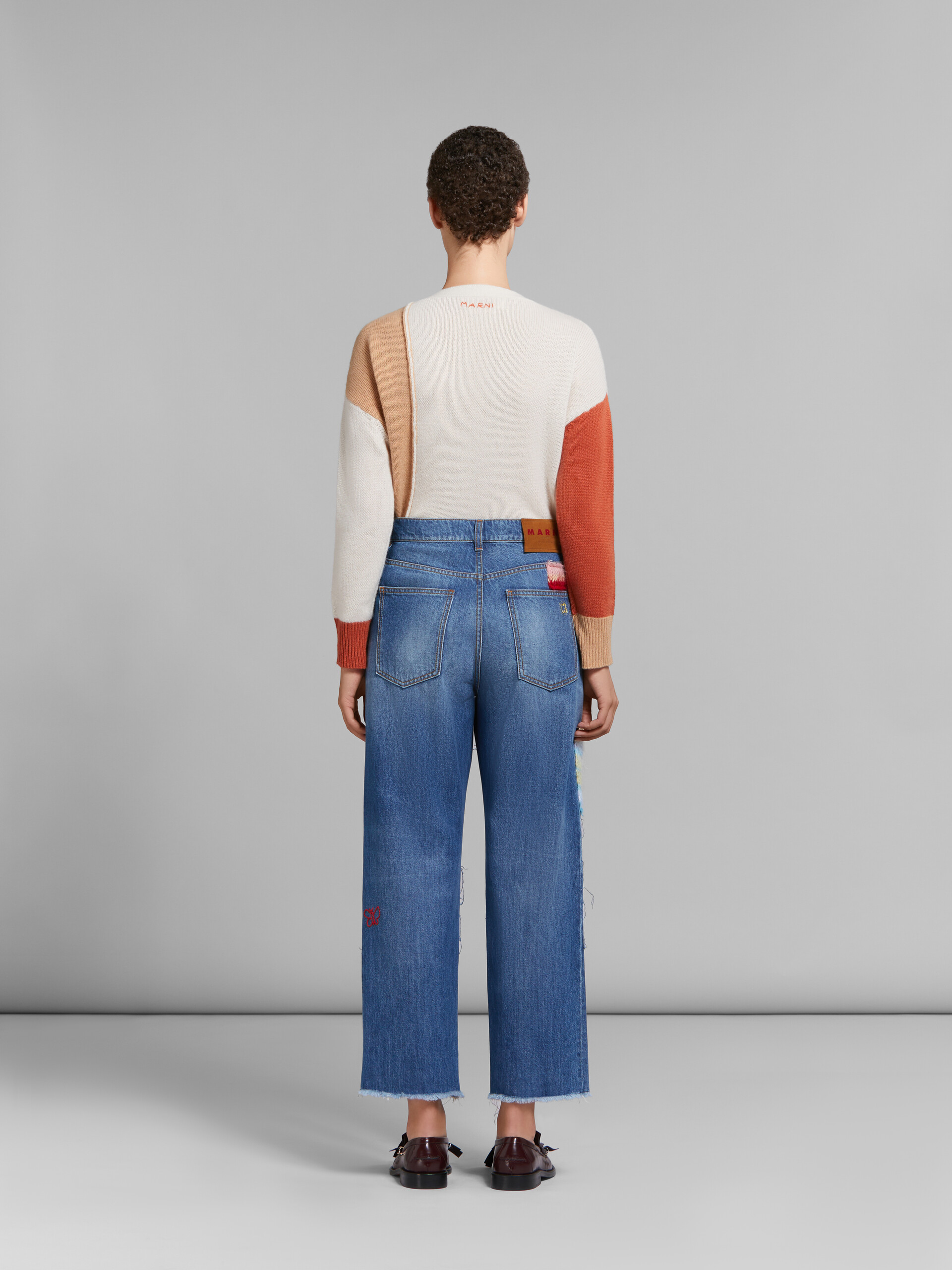 Blue organic denim jeans with mohair patches - Pants - Image 3