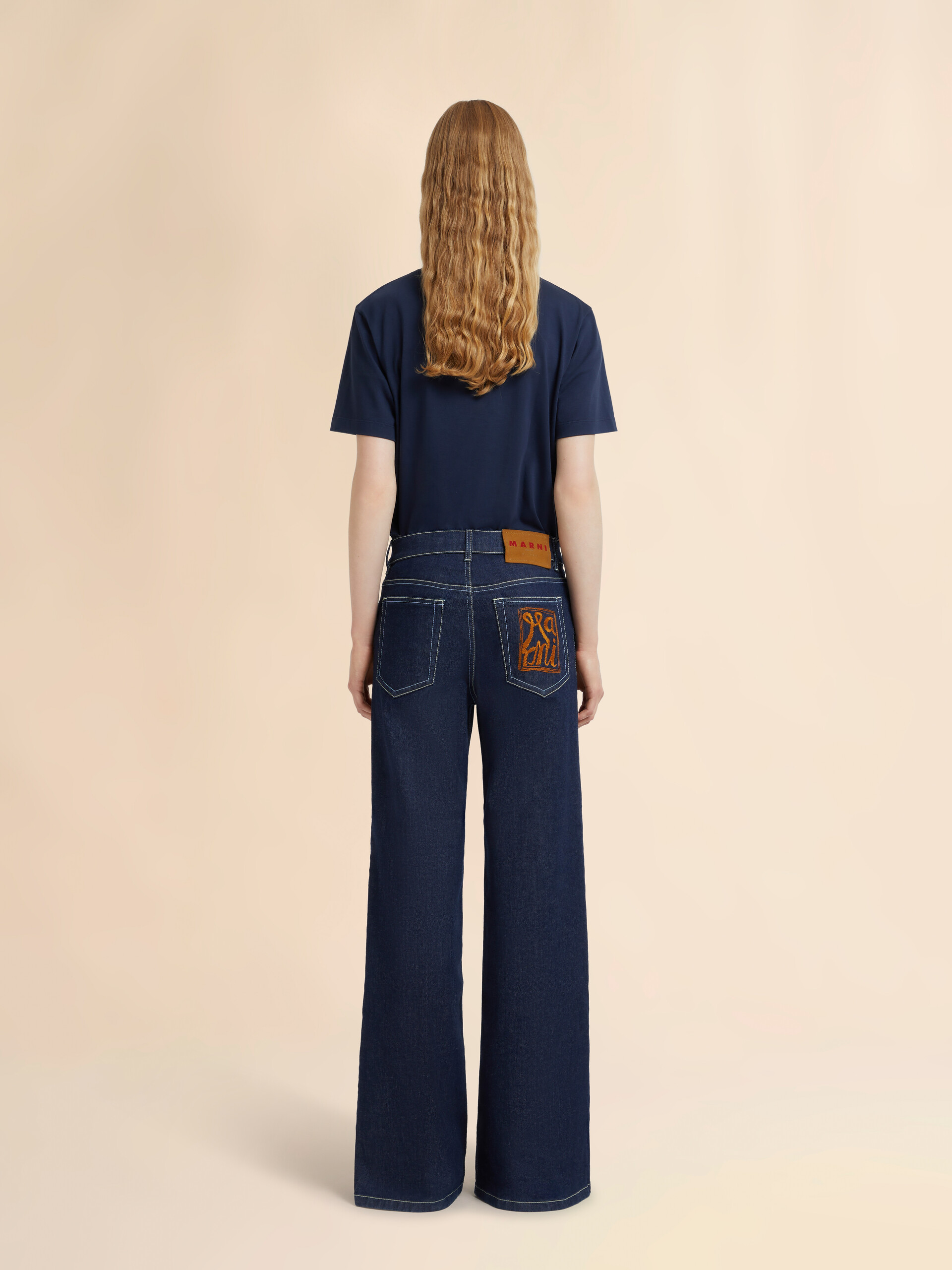 Deep blue stretch denim wide-leg jeans - Pants - Image 3