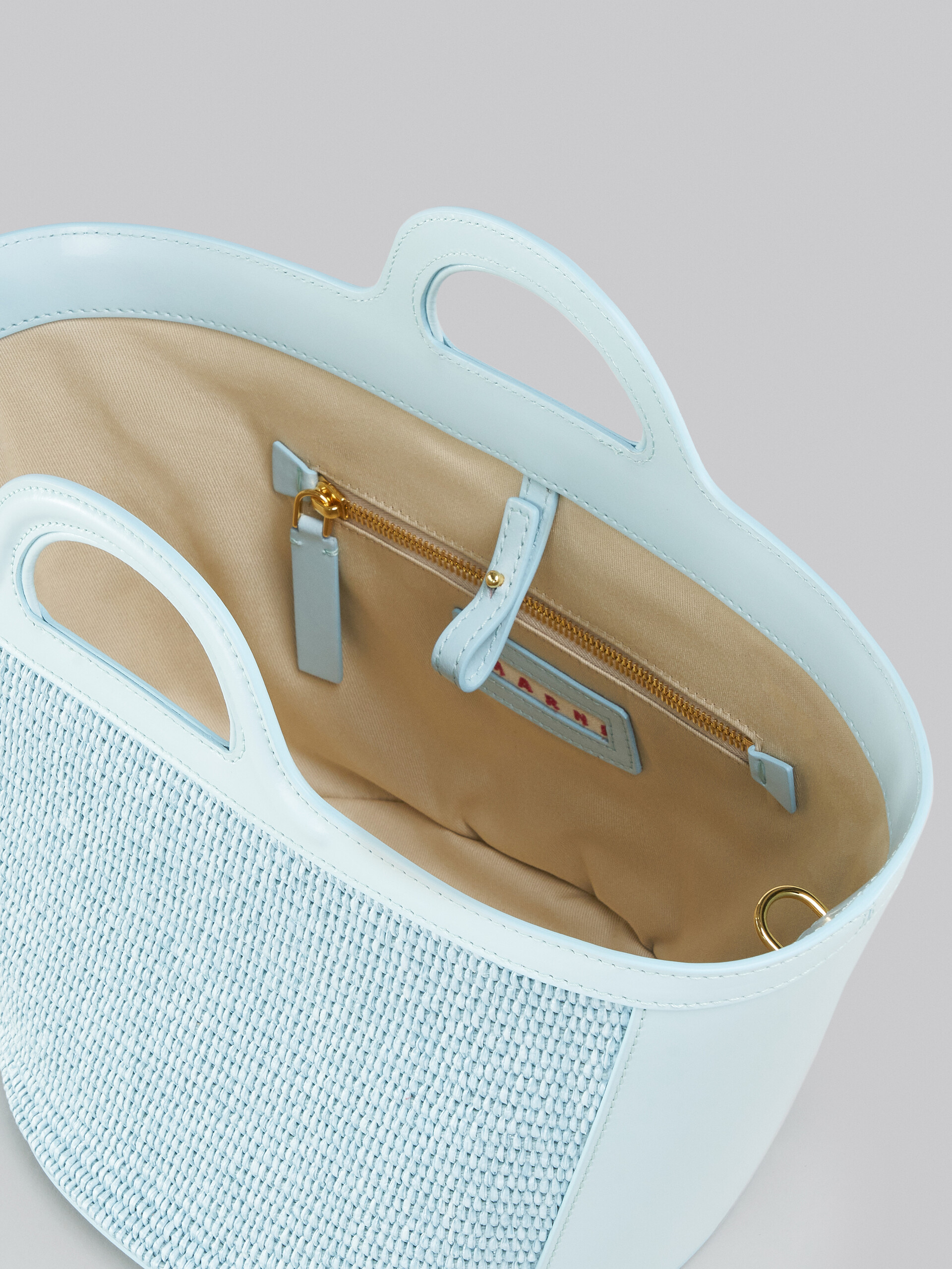 Tropicalia Small Bag in light blue leather and raffia-effect fabric - Handbags - Image 4