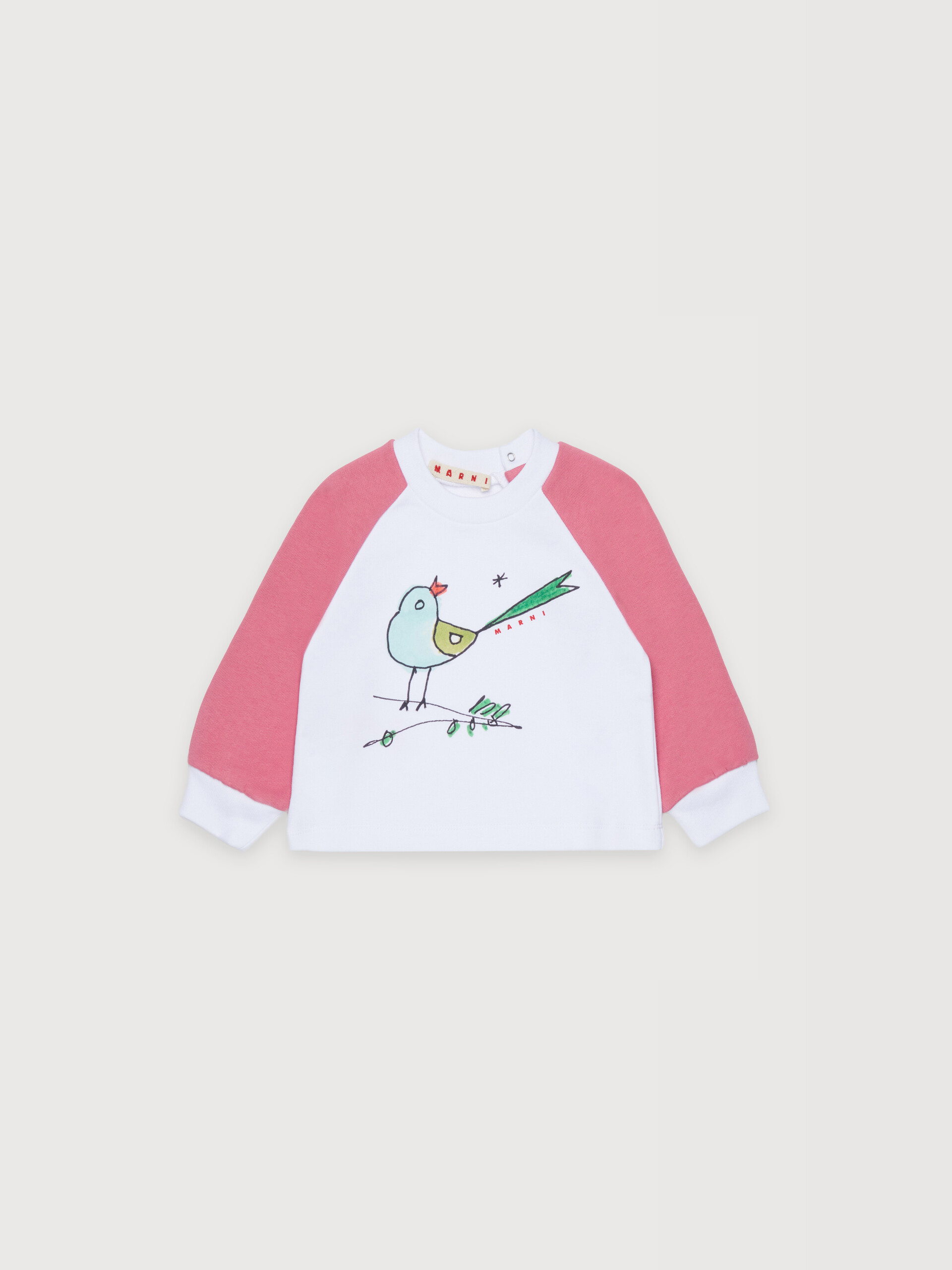 White and cotton cotton sweatshirt with bird print - Sweaters - Image 1