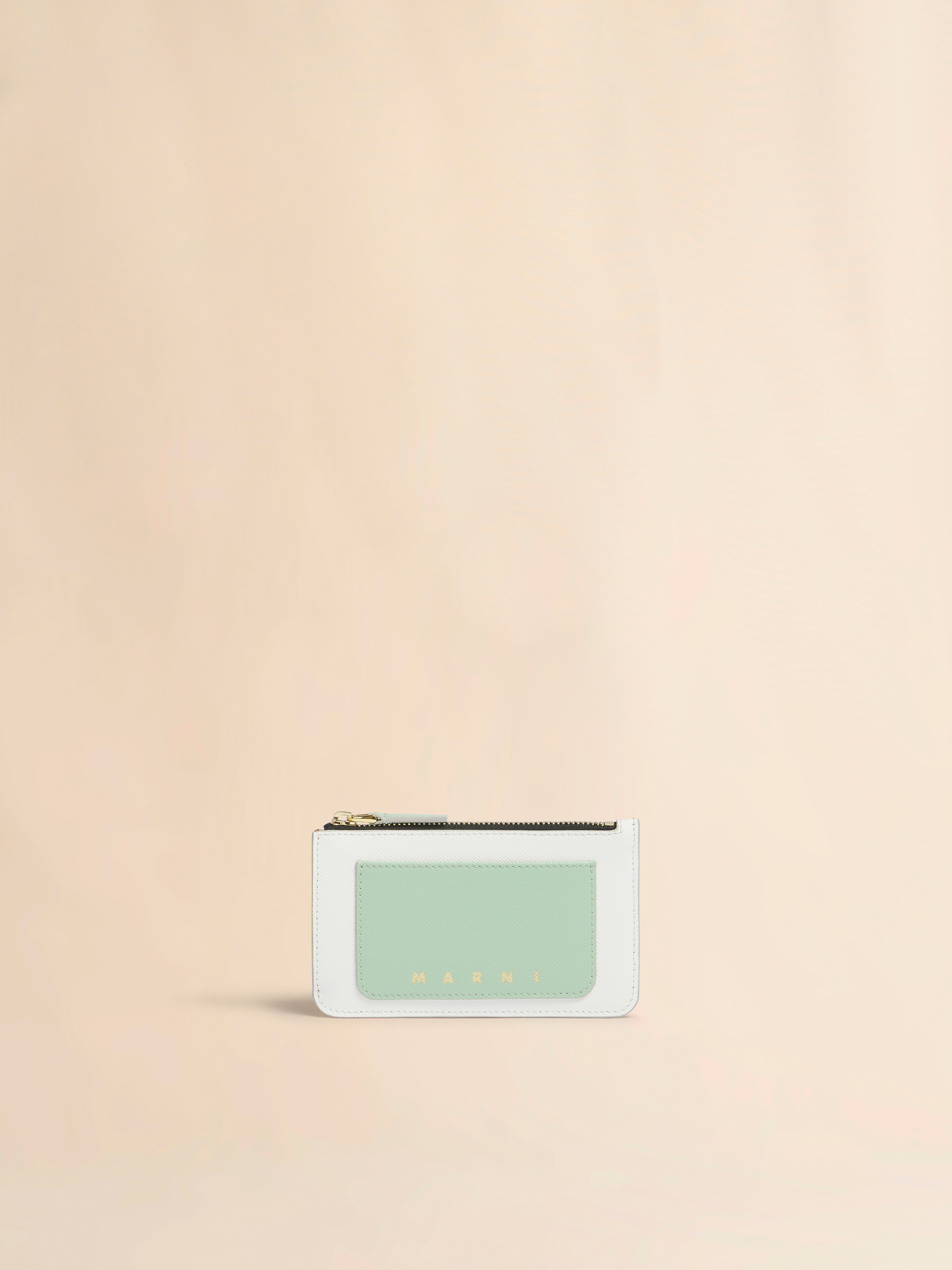 ブラウン ホワイト マスタード レザー製ファスナー付きカードホルダー - 財布 - Image 1