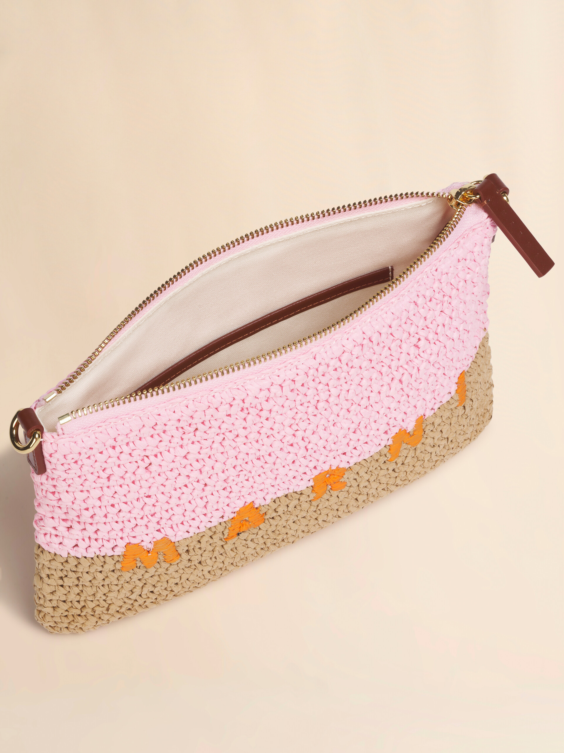 Yellow and brown paper raffia Seaside pouch - Pochettes - Image 4