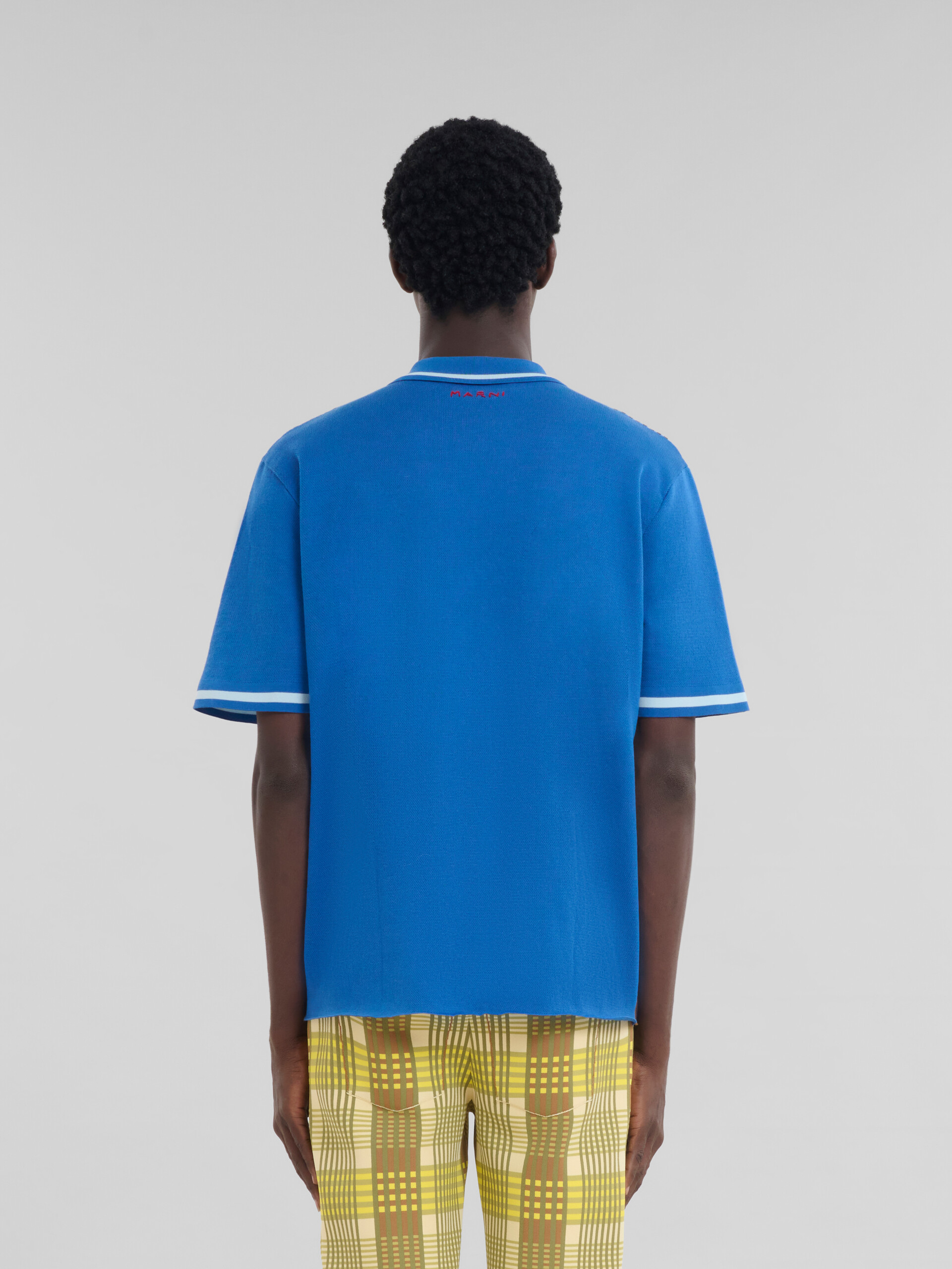 Blue and brown checked cotton polo shirt | Marni 