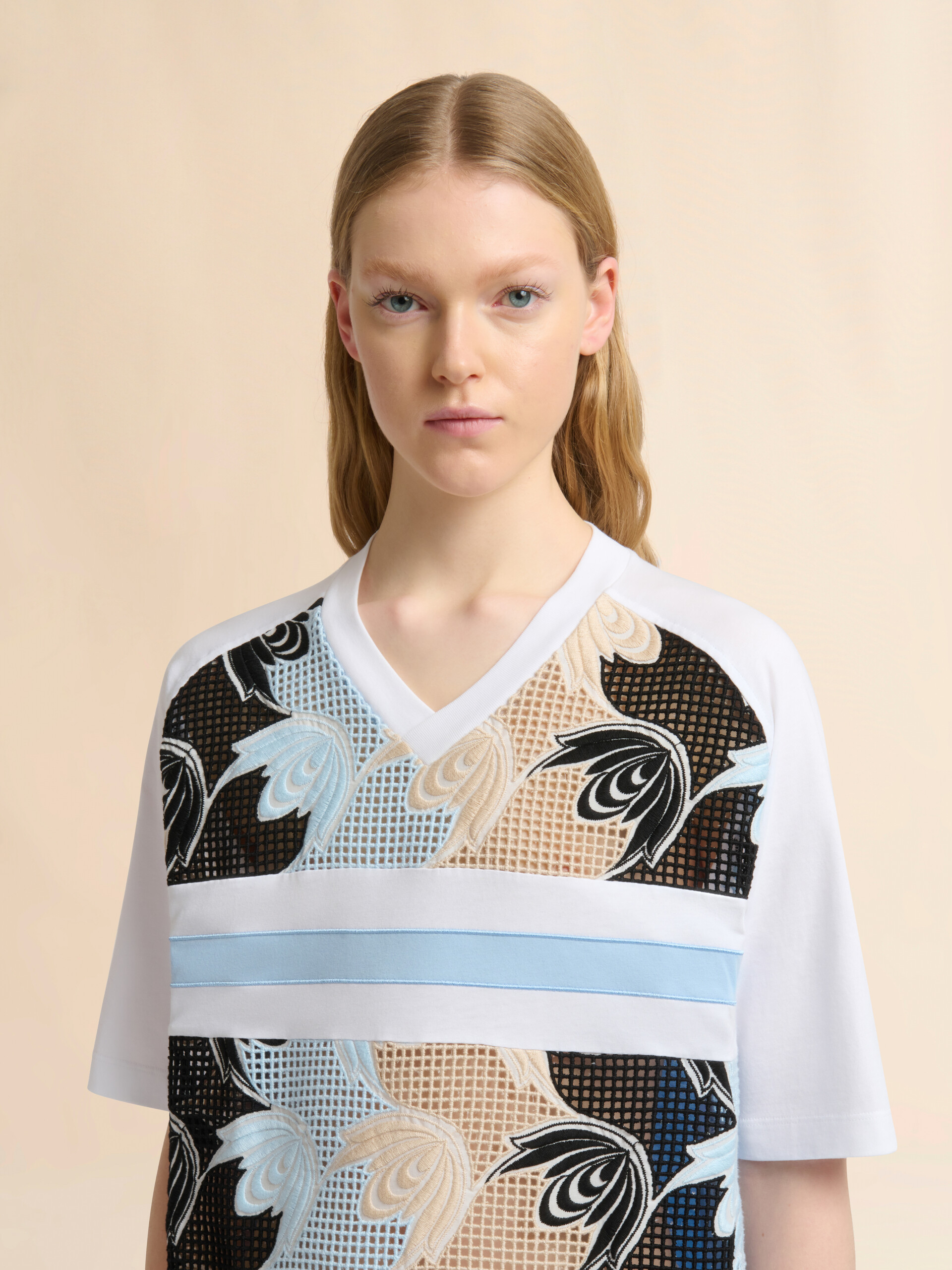 White cotton T-shirt with broderie anglaise front - T-shirts - Image 4