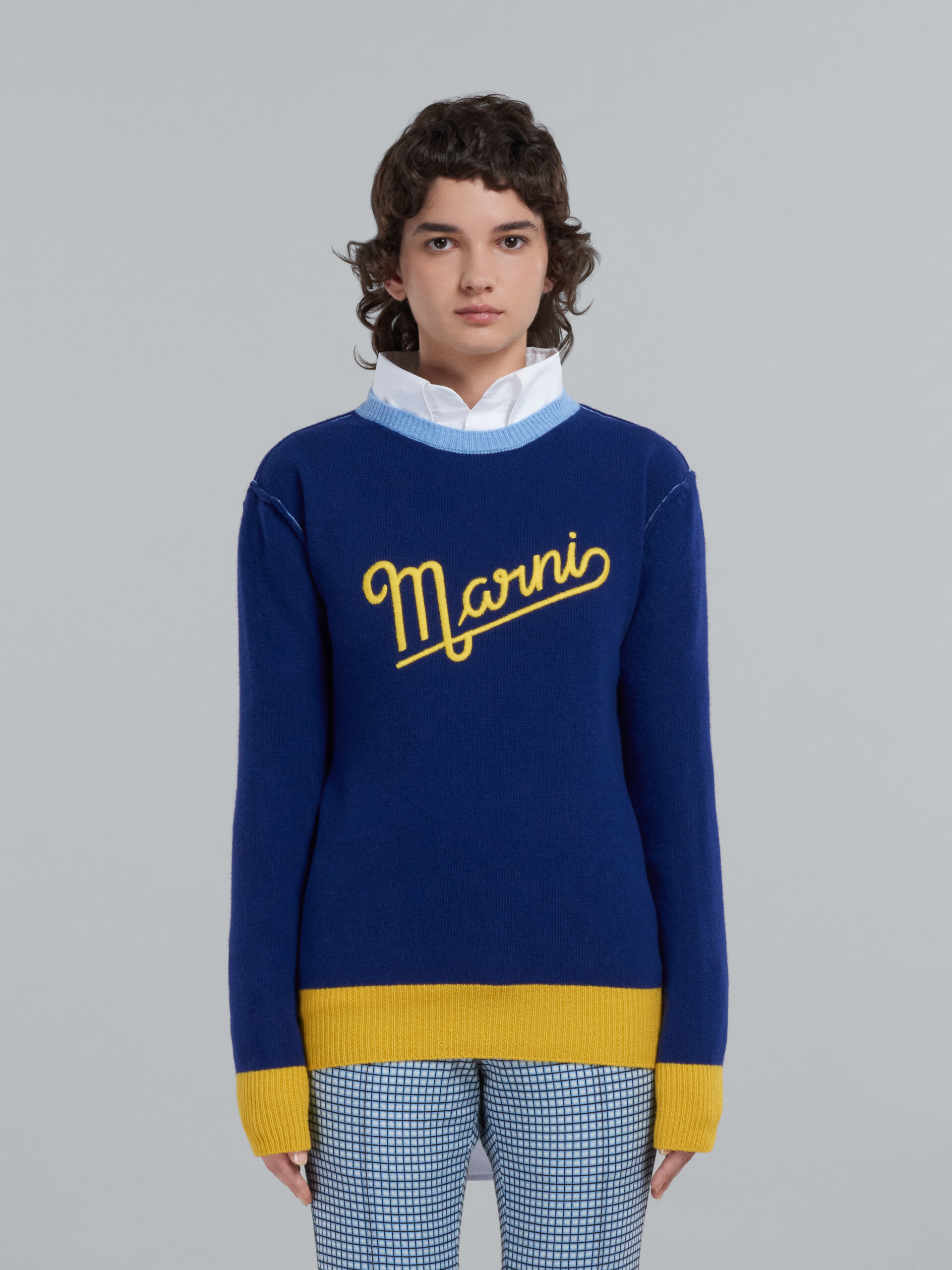 Blue wool sweater with logo - Pullovers - Image 2