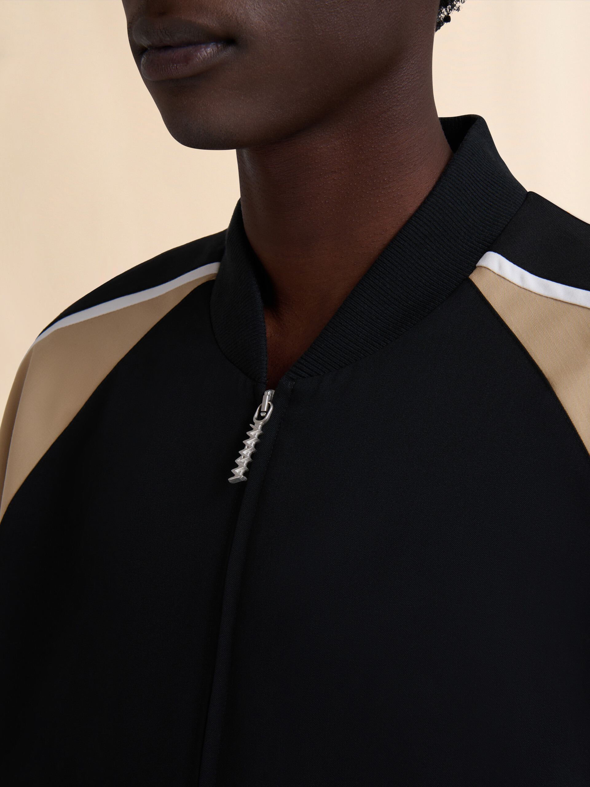 Black wool colour-block bomber jacket - Jackets - Image 4