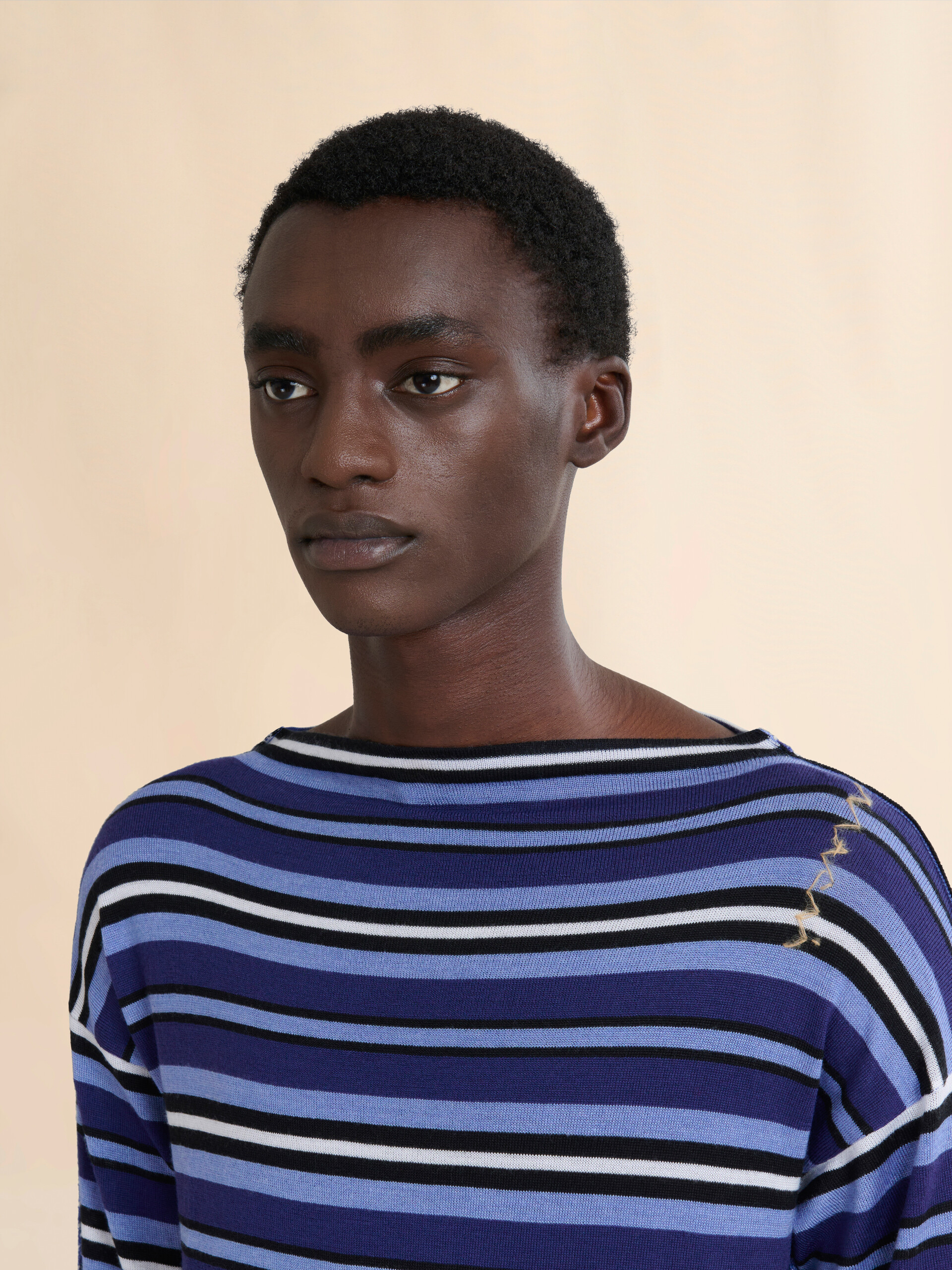 Blue striped boat neck jumper with contrasting back - Pullovers - Image 4