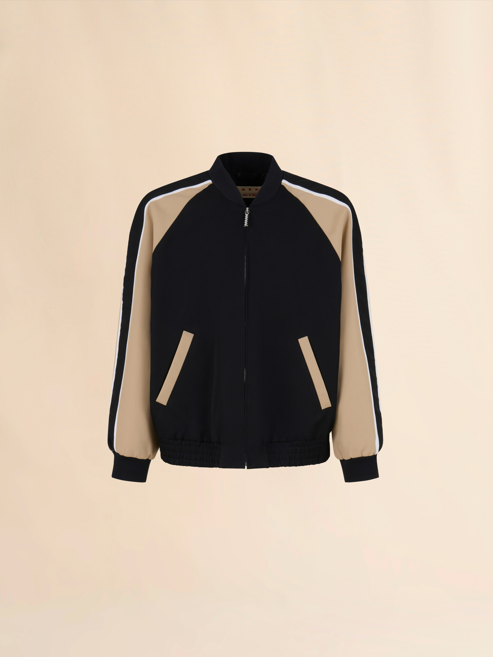 블랙 울 컬러블록 보머 재킷 - Jackets - Image 1