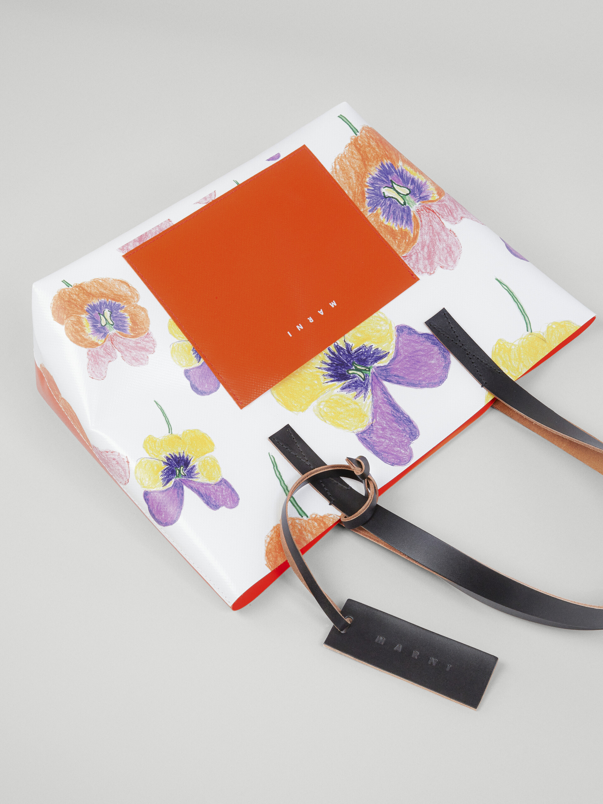 Pansies print orange shopping bag - Shopping Bags - Image 4