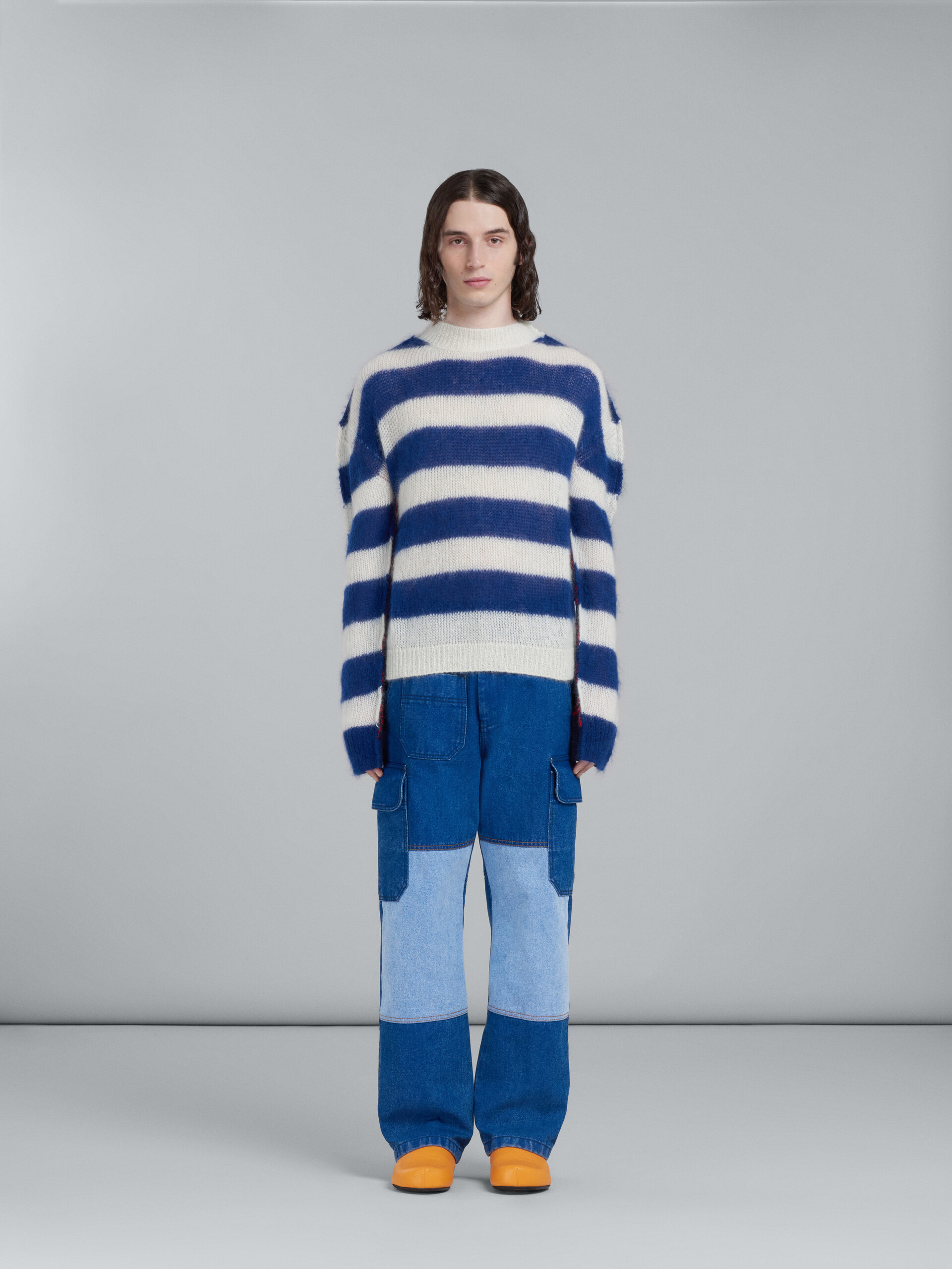 Cargo pants in coated blue denim - Pants - Image 2