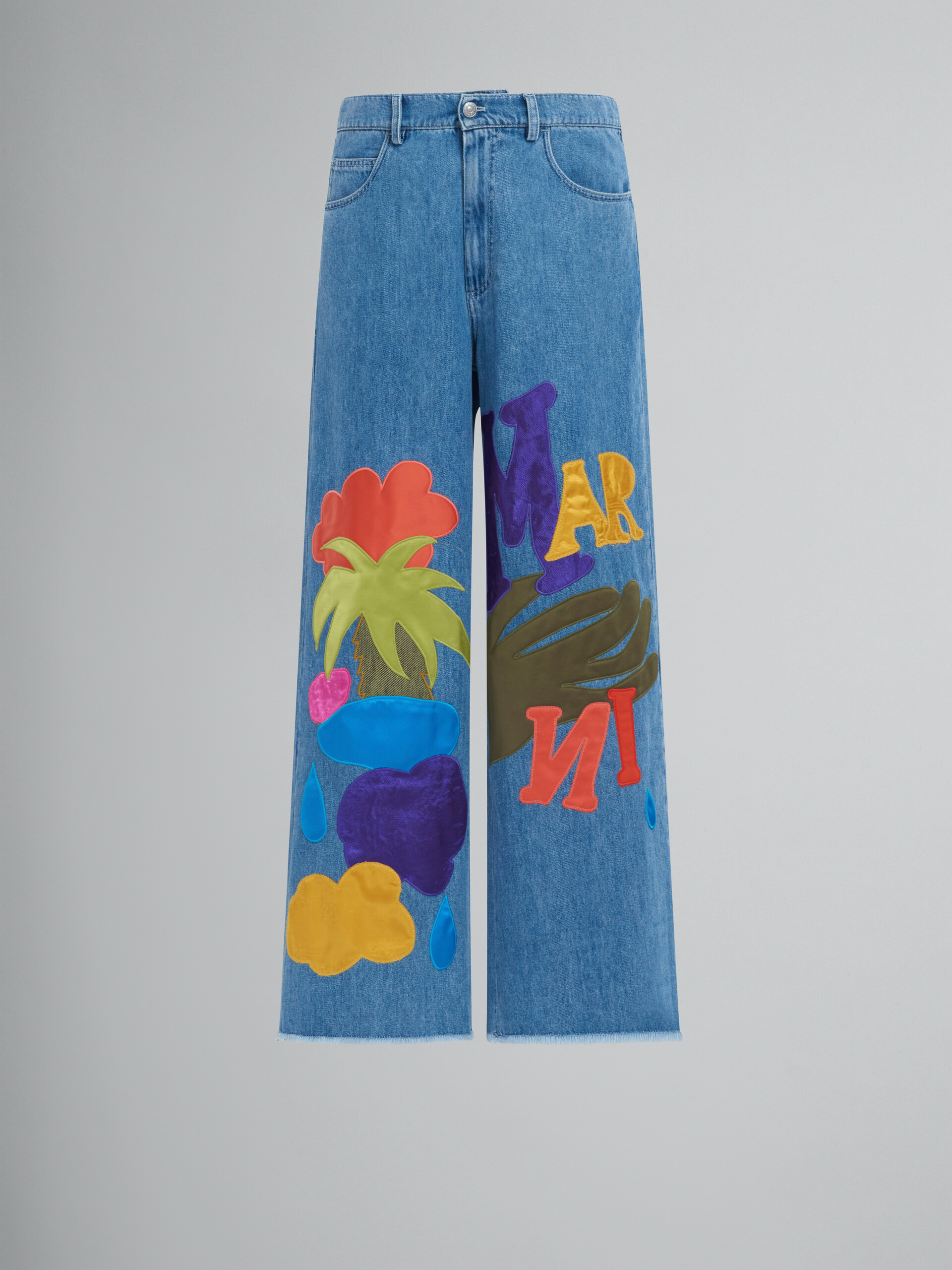 Marni x No Vacancy Inn - Blue chambray 5 pocket pants with embroidery - Pants - Image 1