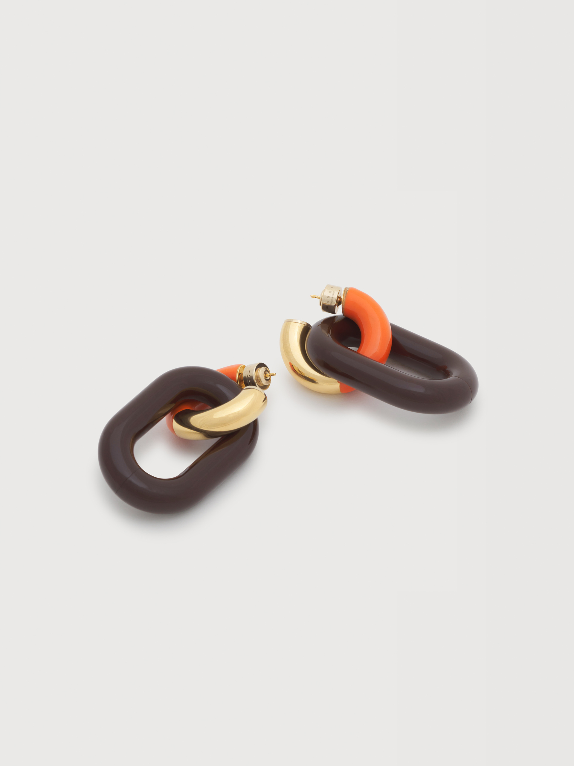 Orange and brown resin chain earrings - Earrings - Image 1