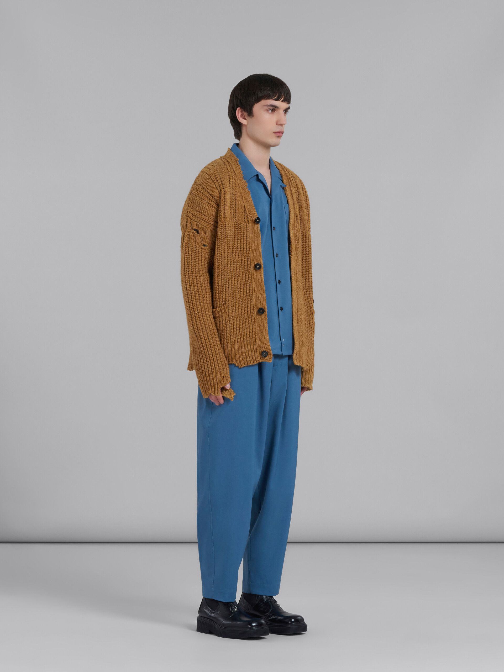 Pantalones azules de lana tropical con cordón y pliegues - Pantalones - Image 5