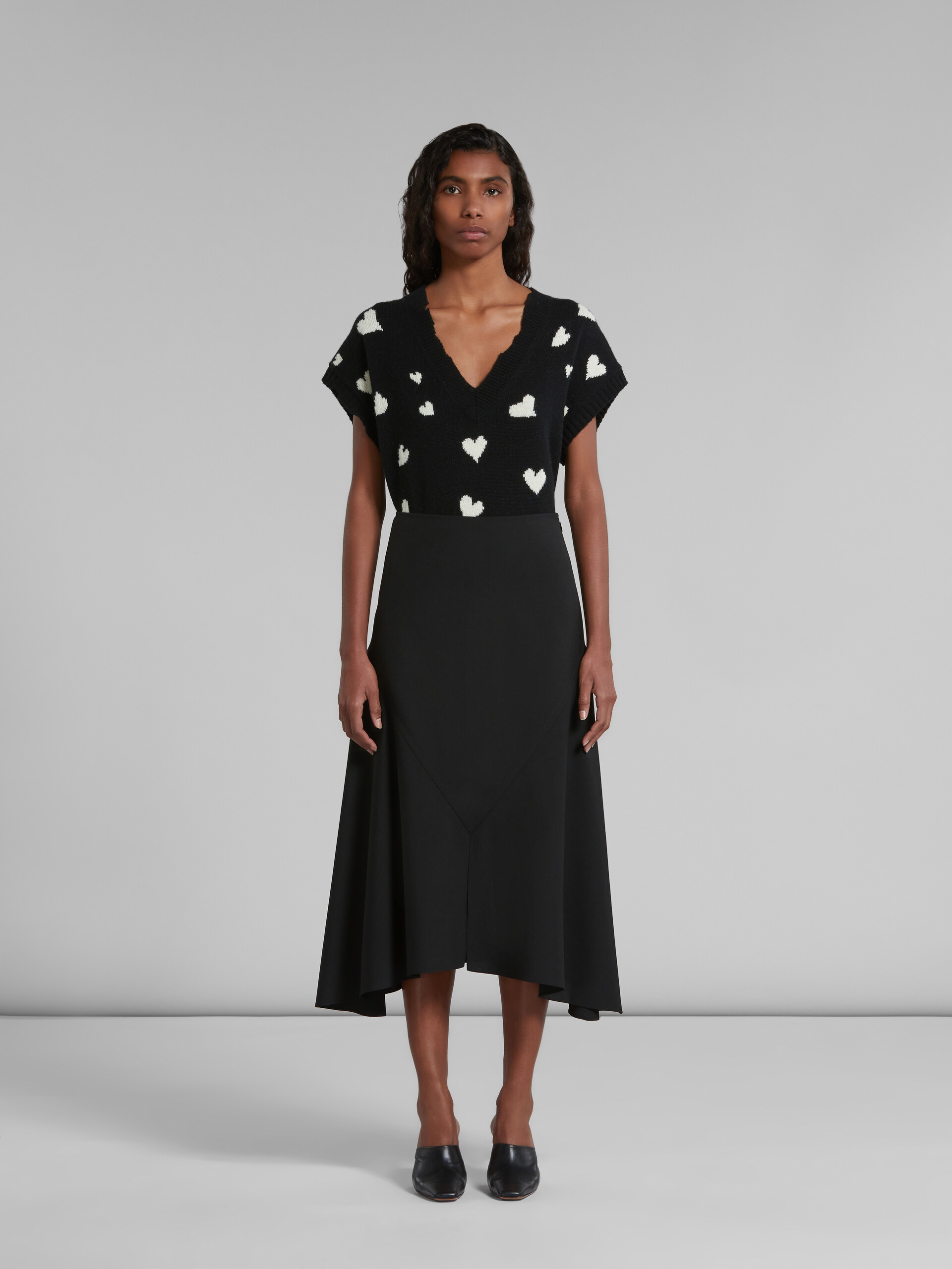 Black wool skirt with asymmetric hem - Skirts - Image 2