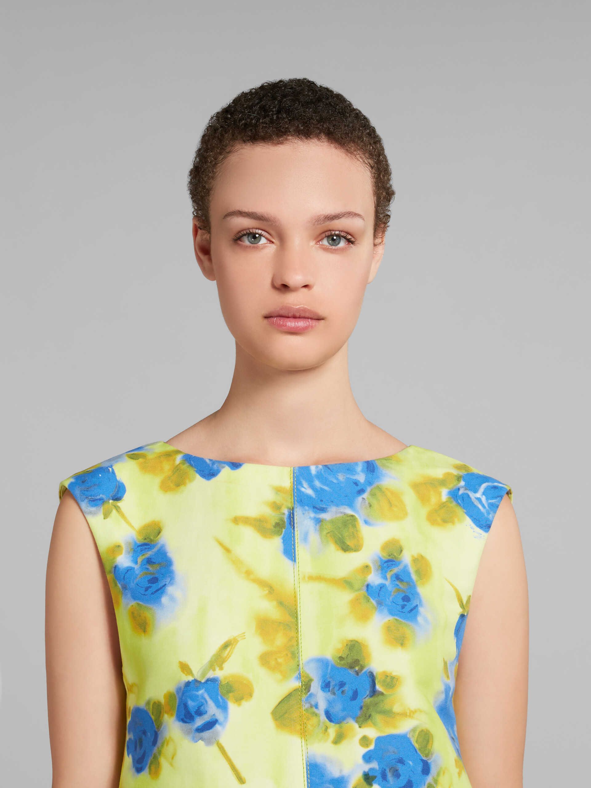 Yellow cady cocoon dress with Idyll print - Dresses - Image 4