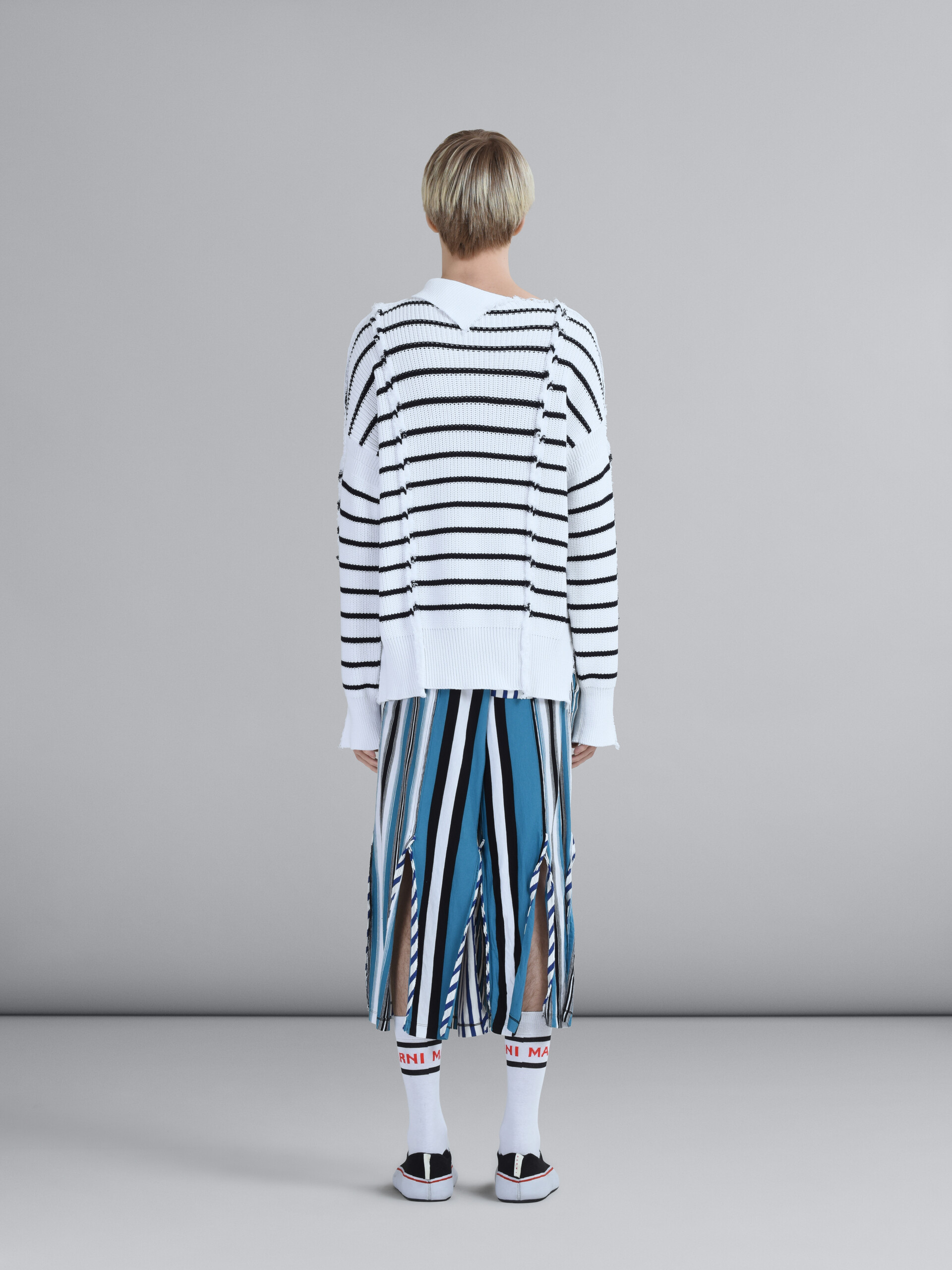 Compact striped jersey cropped pants - Pants - Image 3