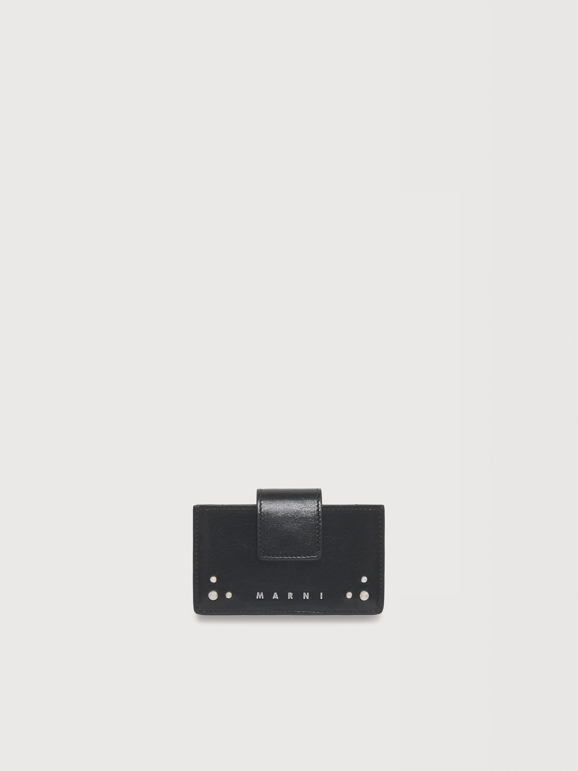 ブラックレザー カードホルダー スタッズ付き - 財布 - Image 1