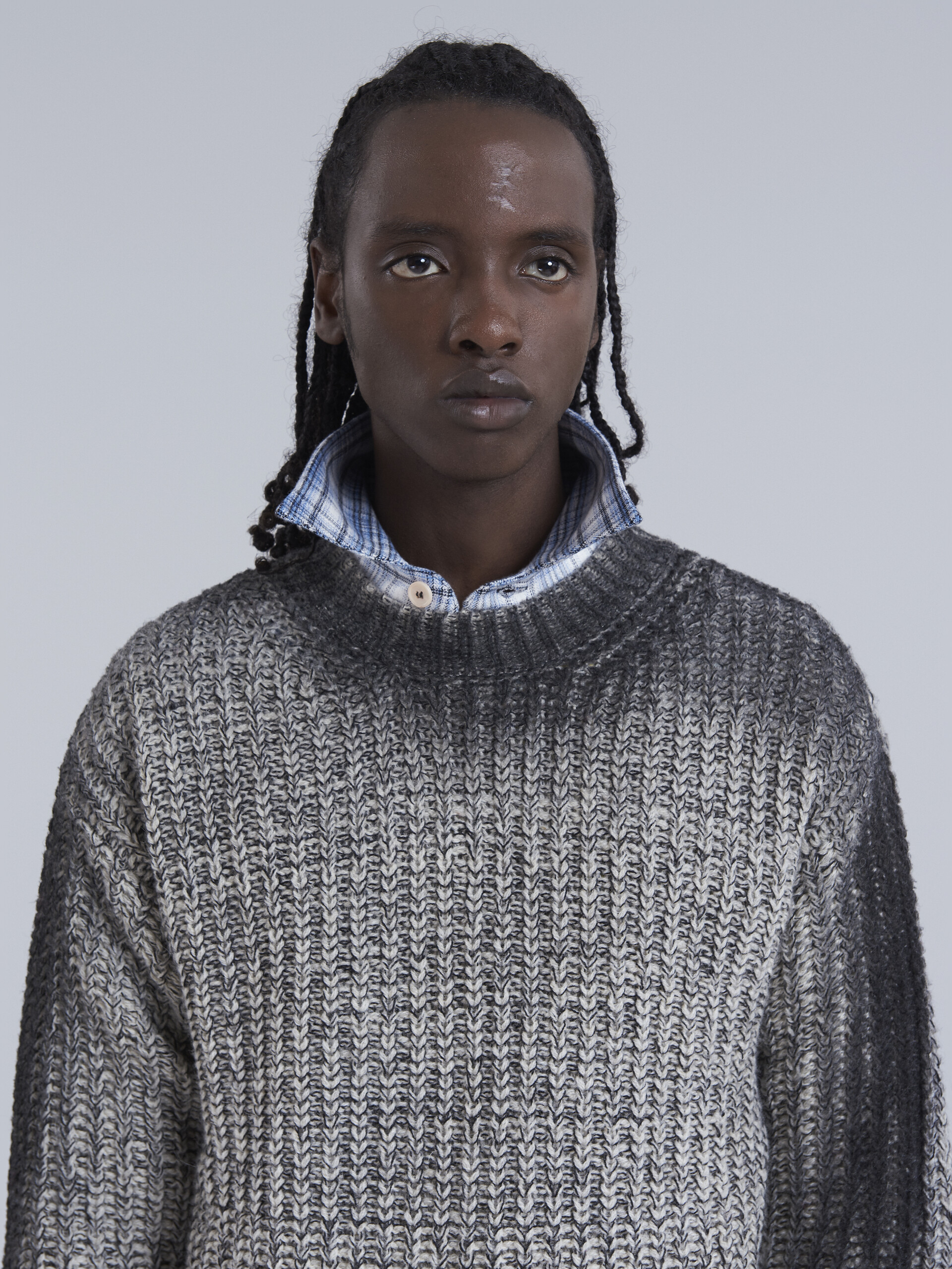 Mouliné Shetland wool sweater with contrast-sprayed neck and sleeves - Pullovers - Image 4