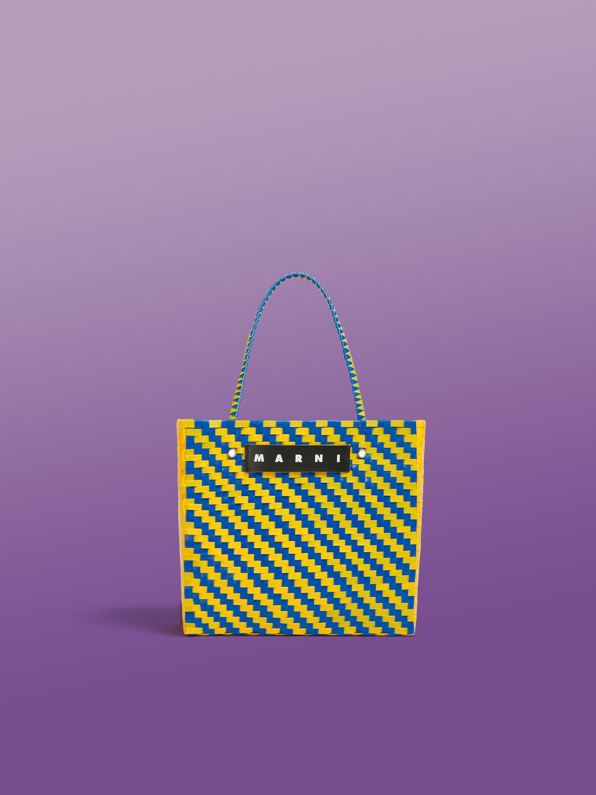 Sac Marni Market Mini Basket bleu et jaune avec motif en zigzag - Sacs cabas - Image 1