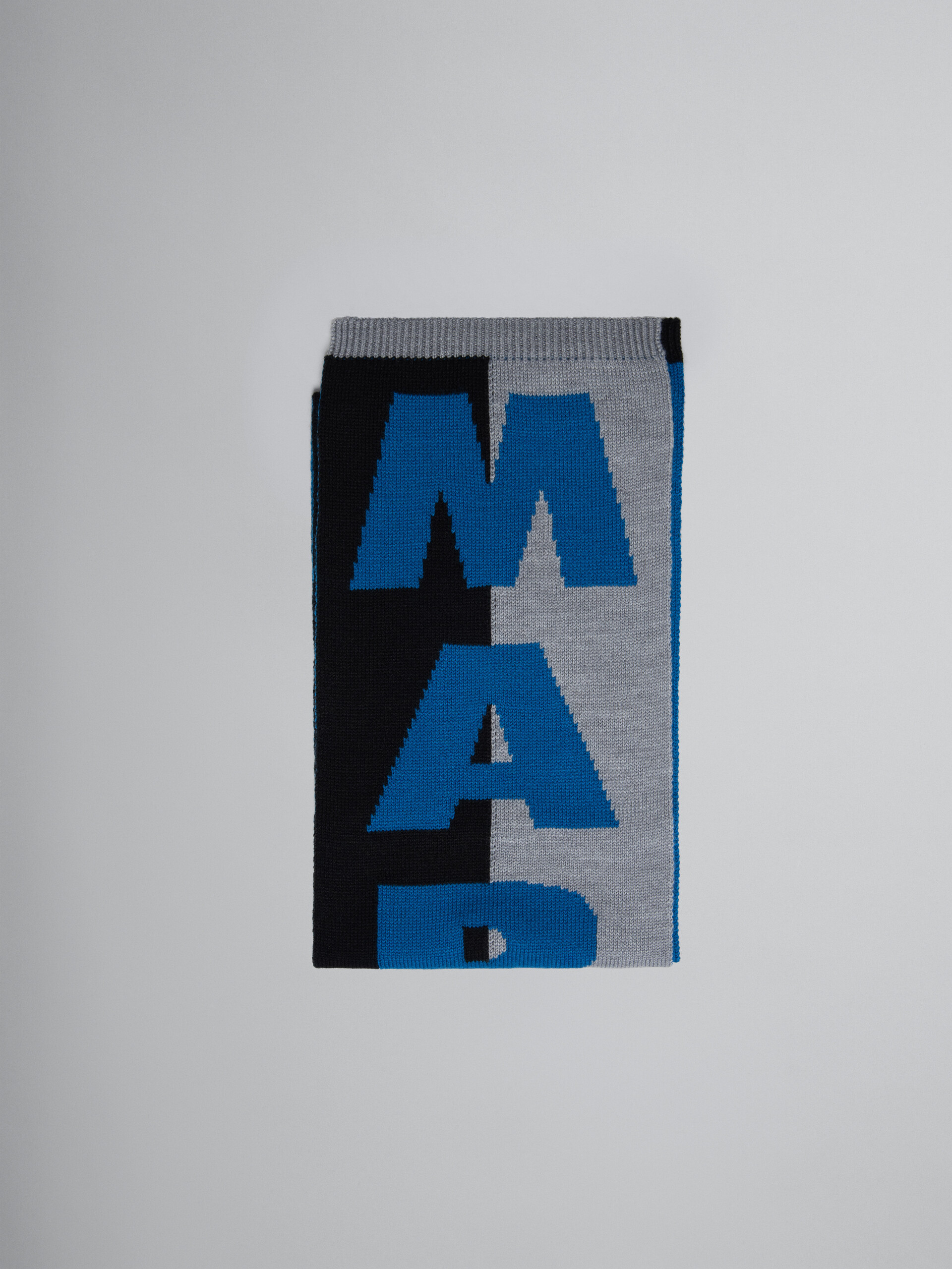 Black and grey melange colour-block scarf with logo - Scarves - Image 1