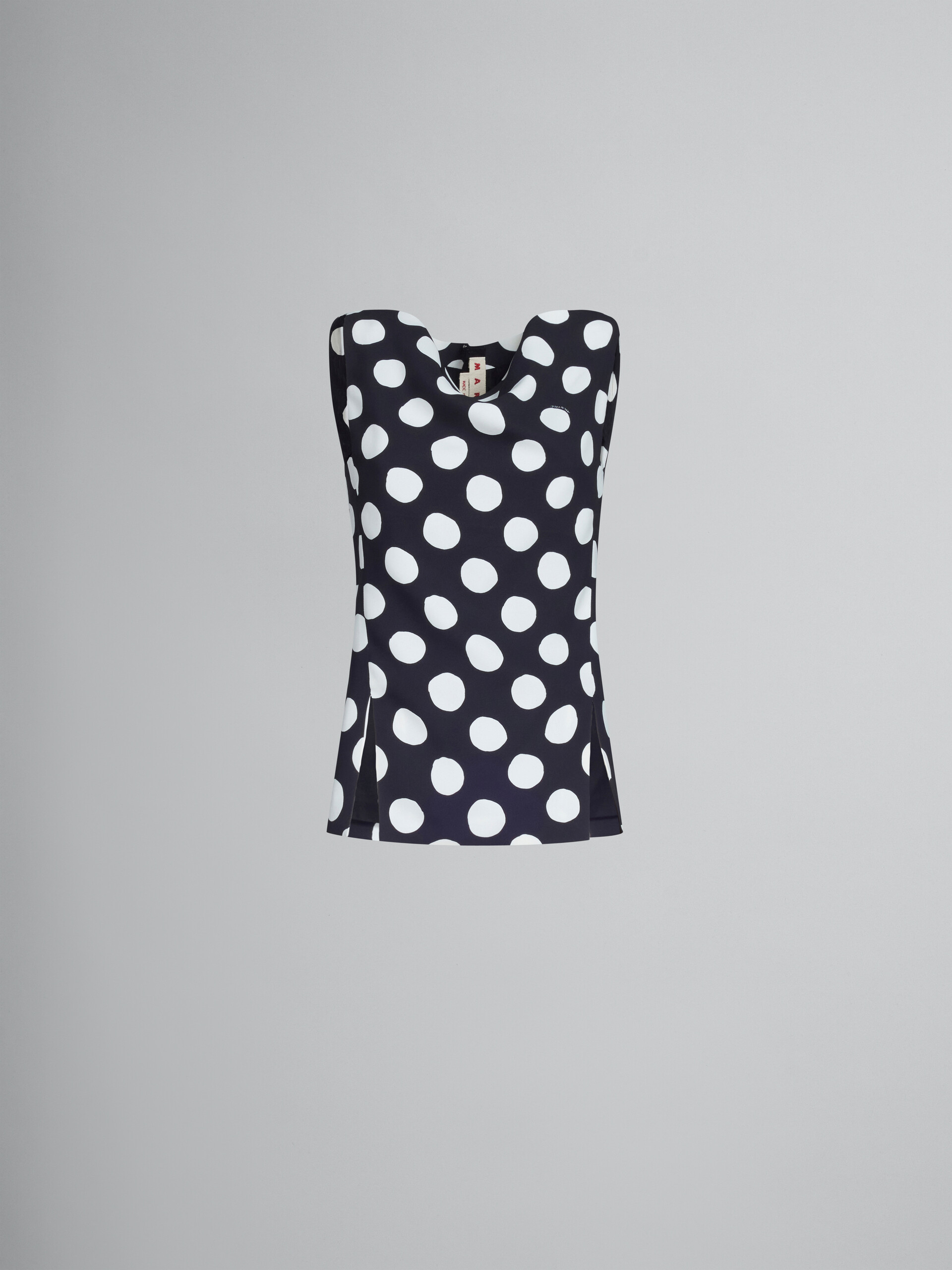 Black cady boat-neck top with polka dots - Shirts - Image 1